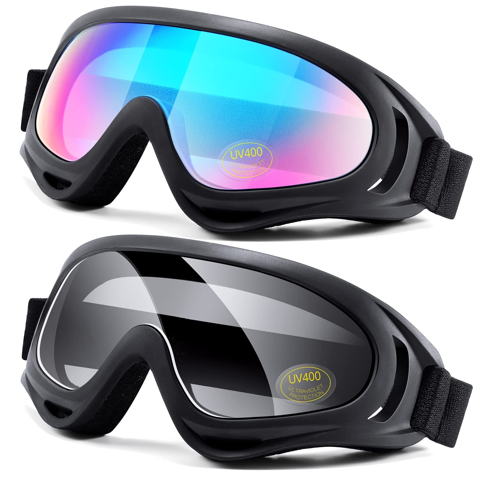 2-Pack Snow Ski Goggles, Snowboard Goggles for Kids, Teens, Youth, Adults