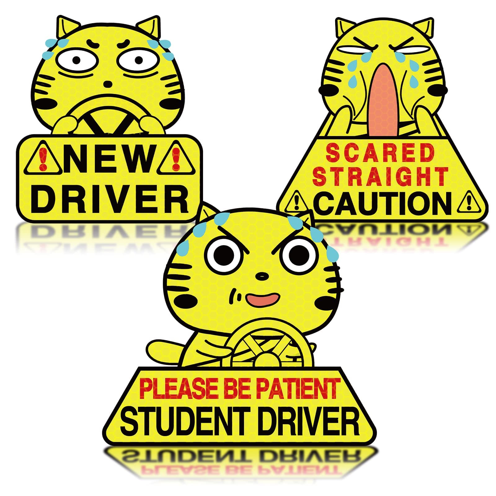 SuperKaKa 3pcs Cute Cat Car Magnets, New Driver Magnet for Car Bumper Please Be Patient Student Driver Reflective Sign Automotive Exterior Accessories Student Driver Magnet