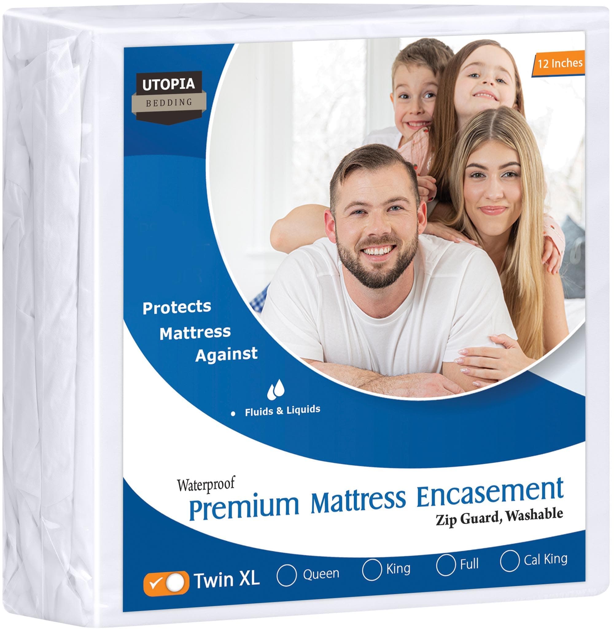 Utopia Bedding Premium Zippered Mattress Encasement (Fits 12 Inches Mattress, Twin XL) - Waterproof and Bed Bug Proof Mattress Protector - Six-Sided Mattress Cover