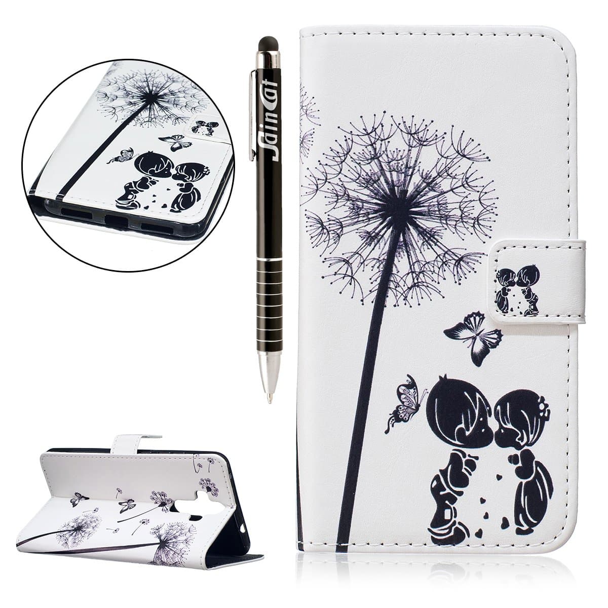 Huawei Mate 9, Huawei Mate 9 Book-Style Leather Mobile Phone Case Wallet Saincat Scratch Bumper Mobile Phone Case Back Cover Retro Butterfly Flower Pattern PU Leather Case Wallet Case Folio Flip Cover Book Style Folding Bag in Leather Look with Stand Function and Card Slot and Magnetic Closure Case Flip Case for Huawei Mate 9