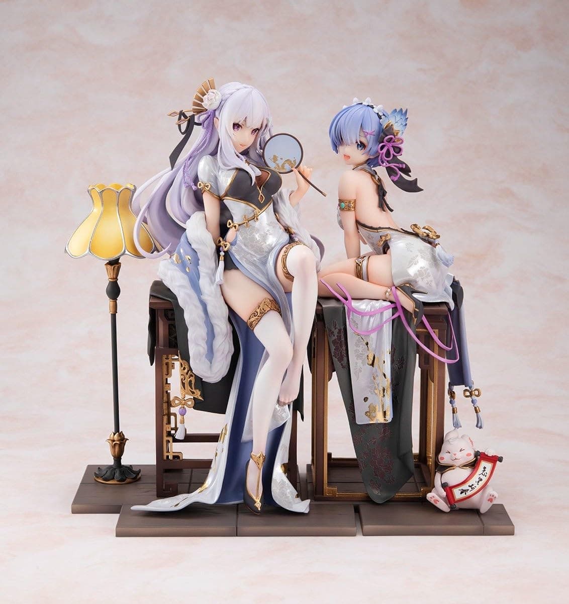 Anime Figures Re:0 -Emilia/Rem/Ram Action Figure 23cm PVC Figure Cheongsam Version Sitting Pose Anime Model Girl Statue Collectible Decorations