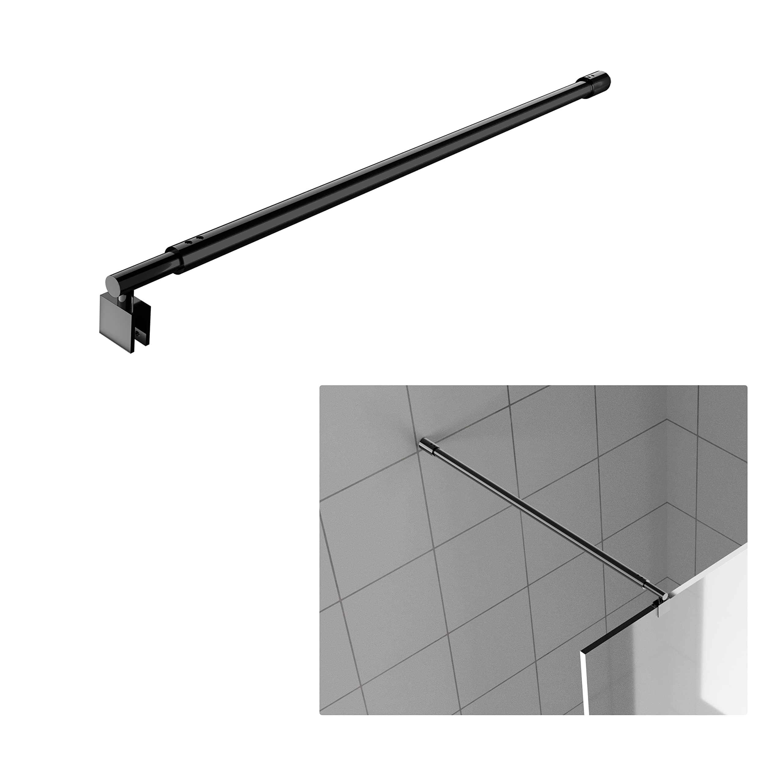 Black Shower Glass Support Bar,Wall-to-Glass Support Arm for 5/16" to 3/8" Thick Glass, 27.6'' to 47.2'' Shower Screen Support Telescopic Bar,for Fixed Frameless Shower Glass Panel
