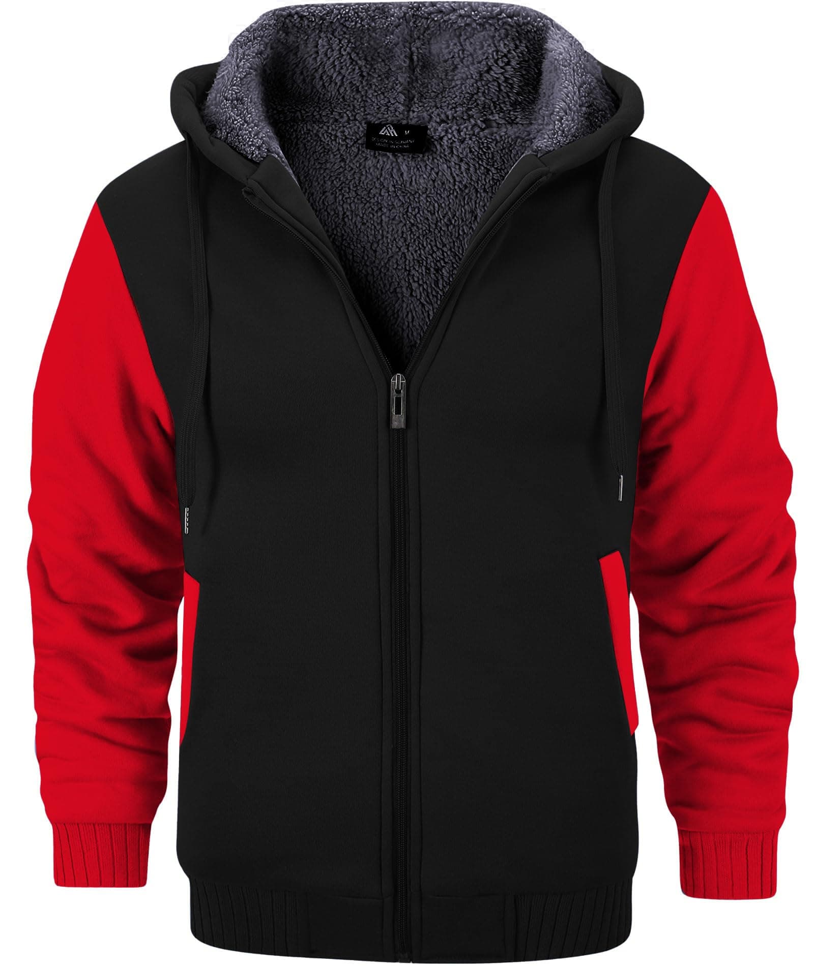 Men’s Fleece-Lined Zip Up Hoodie, Thick Hooded Jacket Winter Warm Athletic Sweatshirt