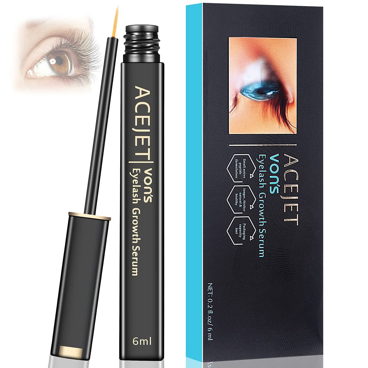Eyelash Growth Serum by ACEJET,Lash Serum for Eyelash Growth,Rapid Eyelashes Growth Serum,Eyebrow Serum Lash Boost Serum with Peptide, Eyebrow & Eyelash Enhancer for Longer,Fuller,Thicker 6ml