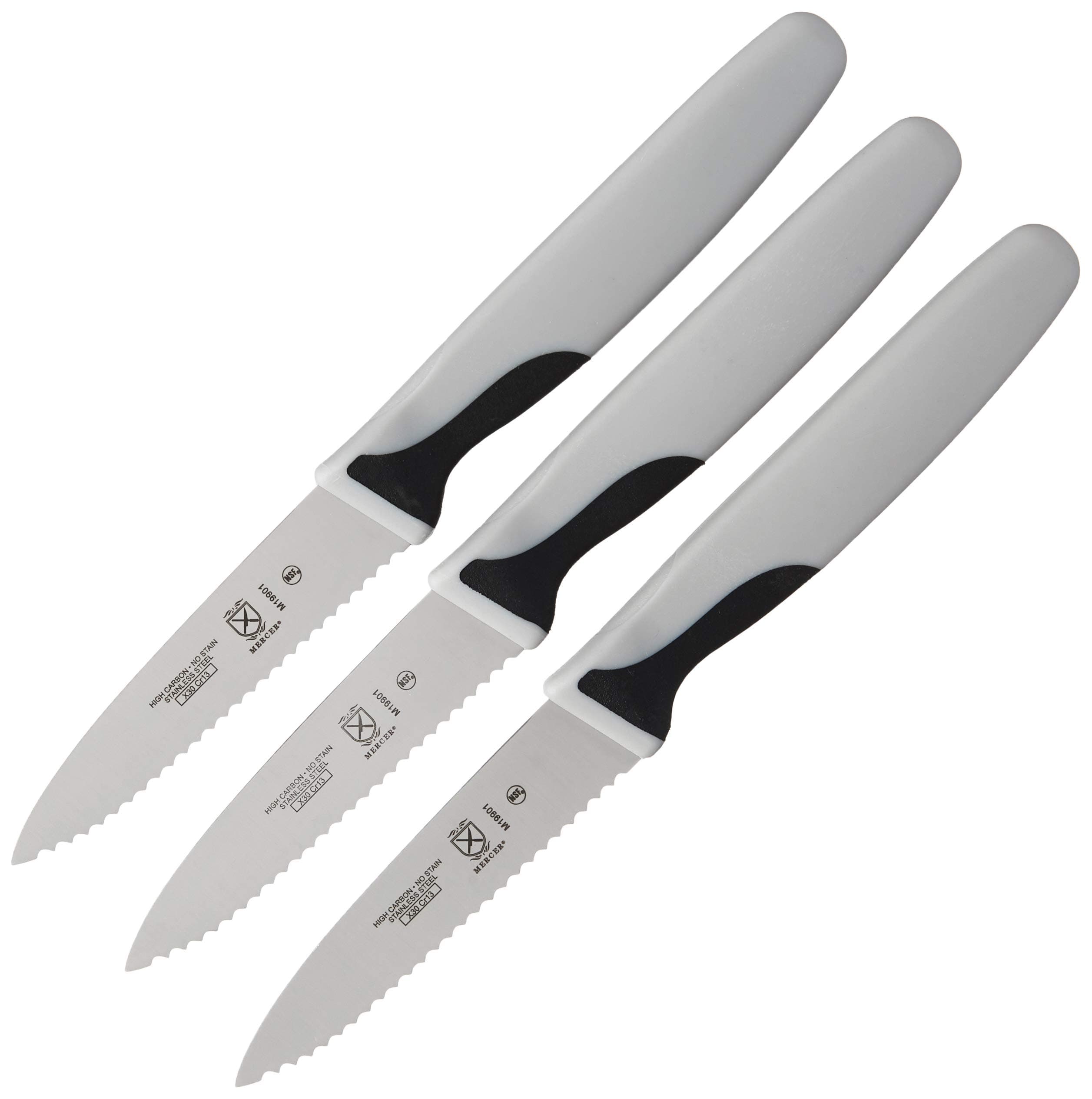 M19903 Millennia Black Handle, 3-Inch Slim Serrated Paring Knives (3-Pack), Paring Knife