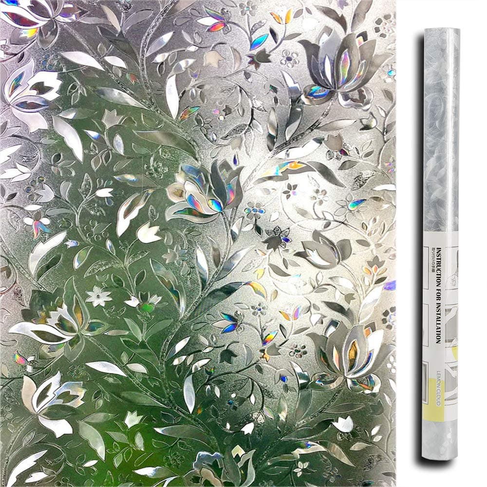 LEMON CLOUD Window Film Privacy, Frosted Opaque Glass Films, Non Adhesive Static Cling Heat Control, Tint Decorative Film, for Bathroom Living Room Rental House, Tulip (60x200cm)