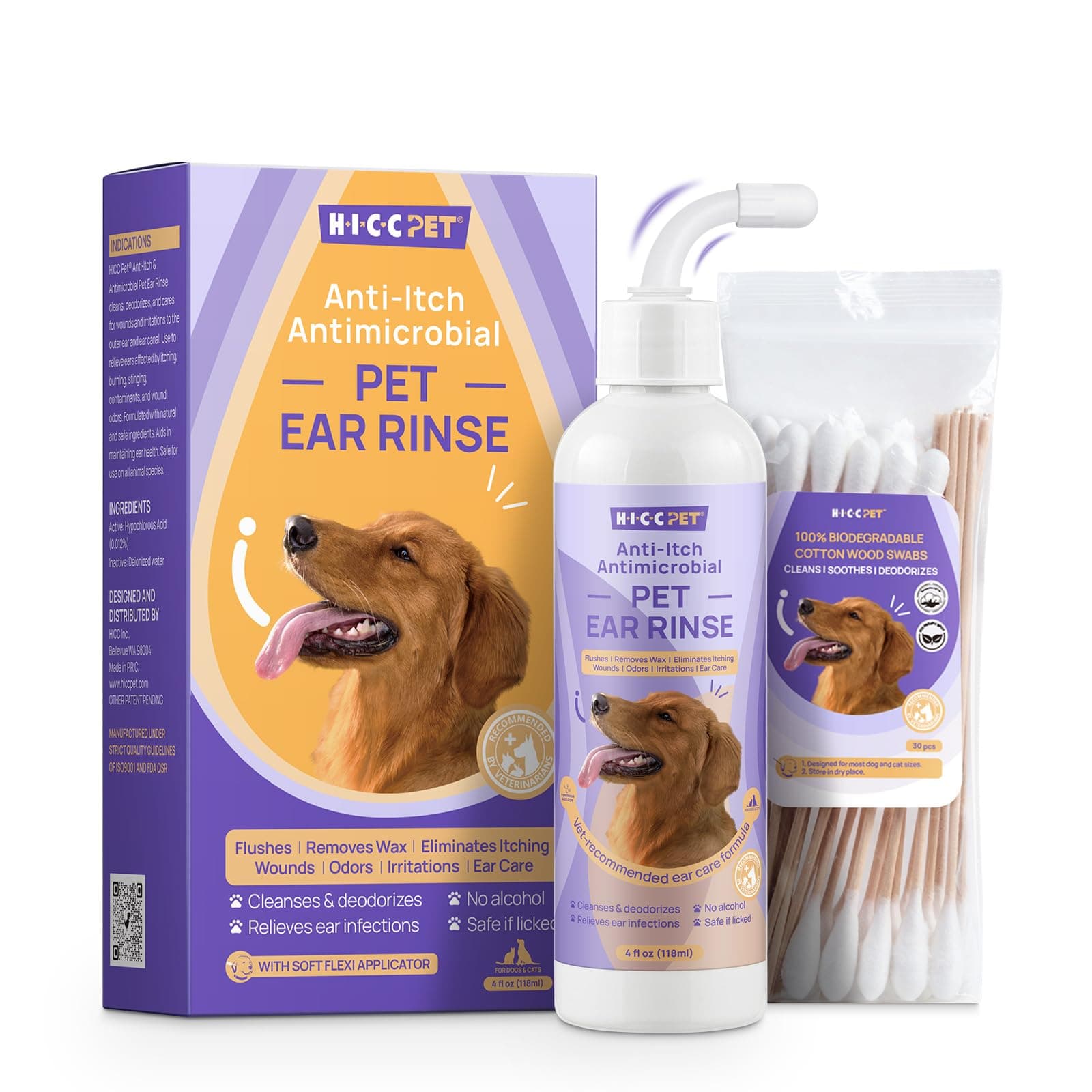 HICC GROOM! Ear Cleaner for Dogs: Ear Inflammation Therapy for Dogs with 0.012% Hypochlorous Acid to Relieve Itching, Soothe Ear Inflammation, Eliminate CER