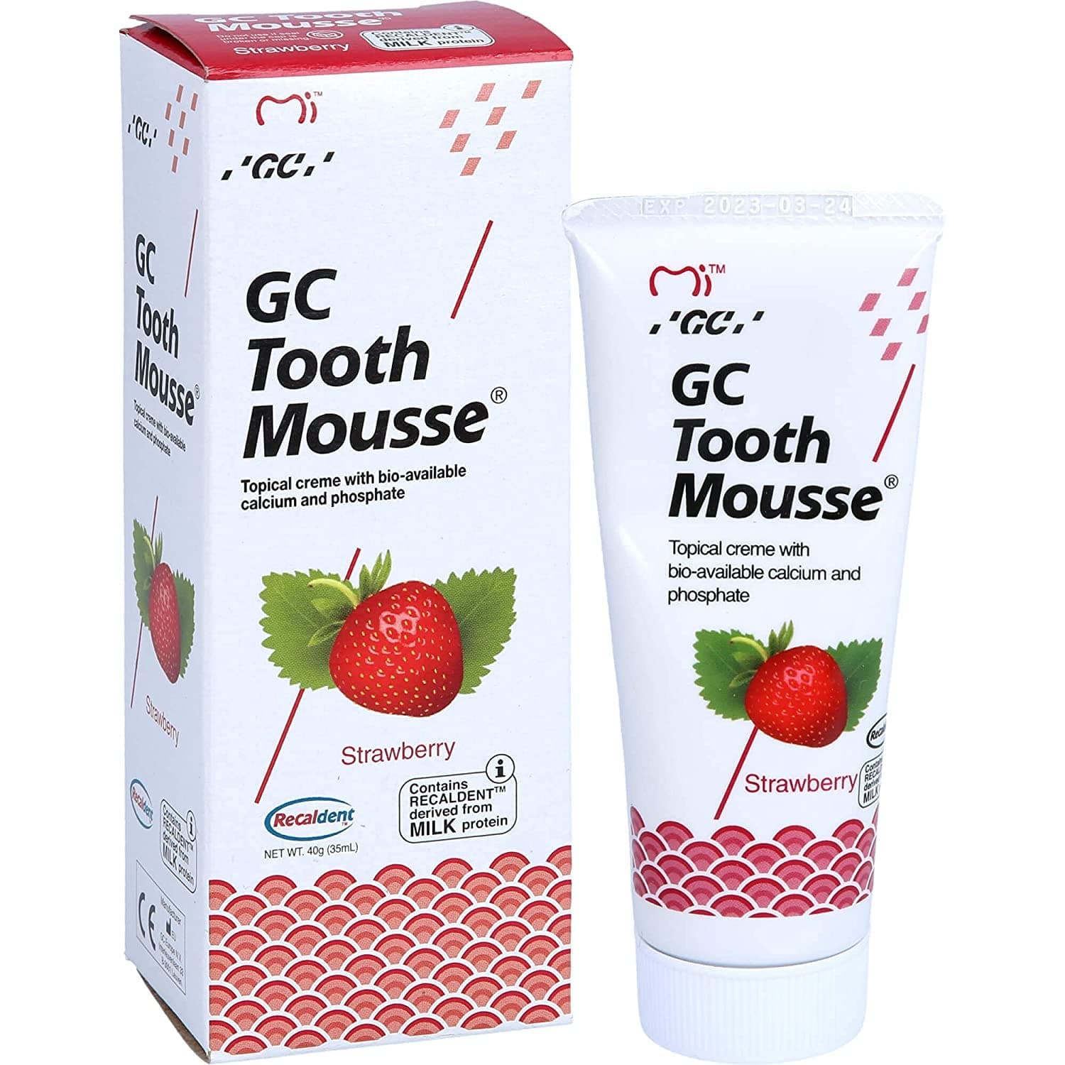 gc tooth mousse(strawberry) for kids (fluoride free/gluten free/plaque removal/Enamel Regeneration and Protection/Targets plaque and cavities, remineralizes teeth, freshens breath, and whitens teeth) with topical bio-available calcium and phosphate