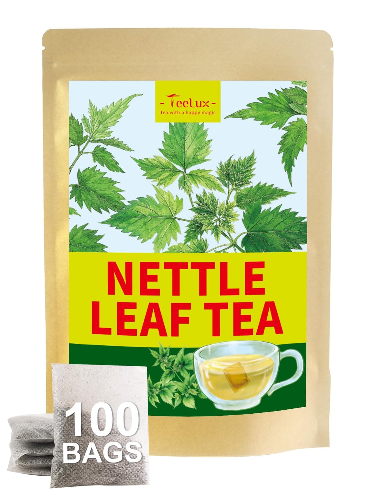 Nettle Leaf Tea Bags, Nettle Herbal Tea, Natural Stinging Nettle Tea, Caffeine Free, Mild & Smooth taste, 100 Count