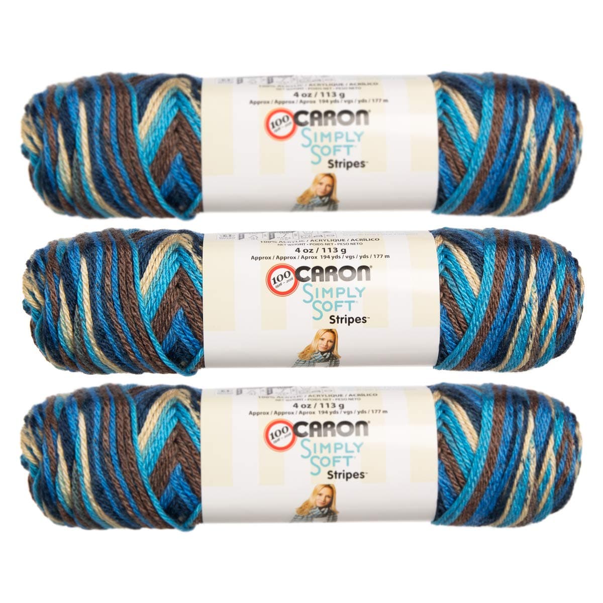 Caron Simply Soft Bulk Buy Stripes 100% Acrylic Yarn (3-Pack) ~ 4 oz. Skeins (Churchill Downs)