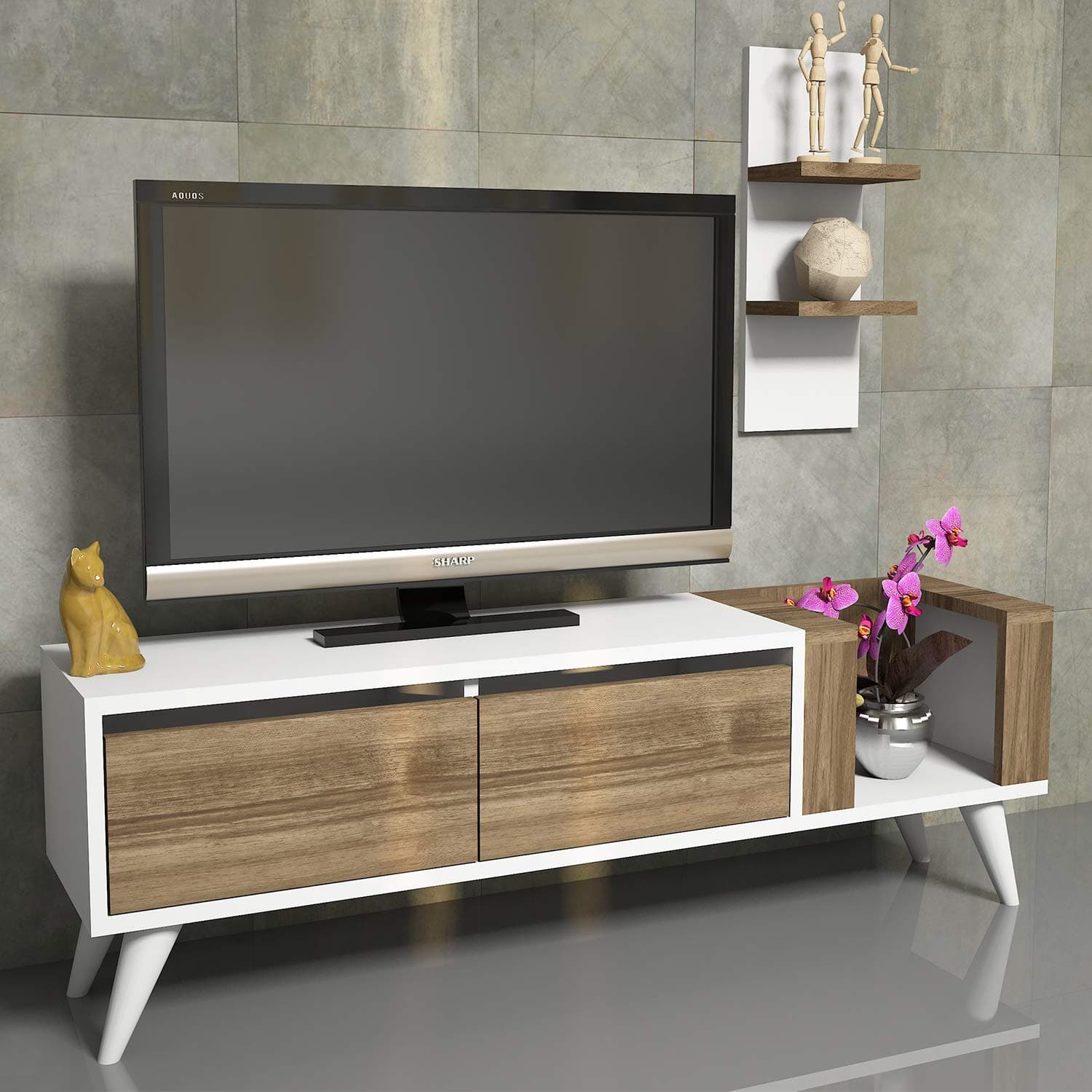 Bravo Home Pers TV Unit (Walnut and White)