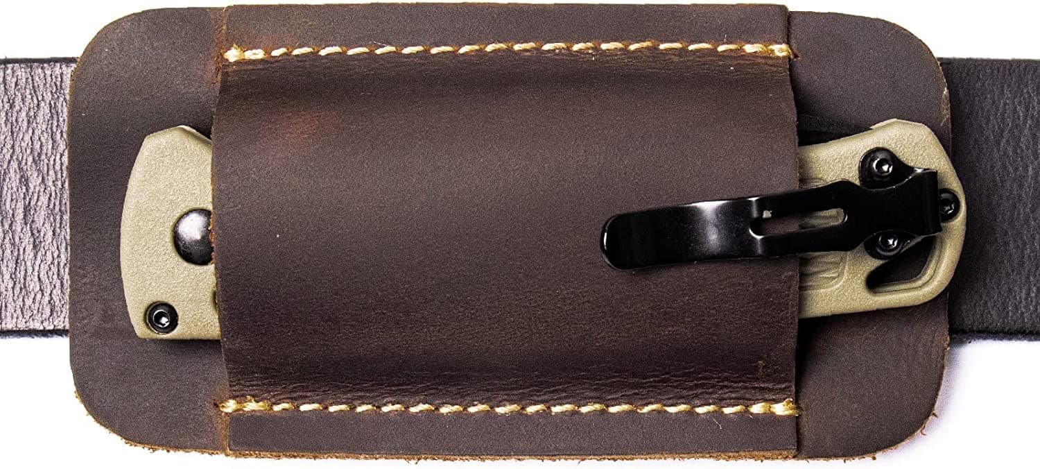 THE WHITE SHOP Knife Sheath, Handmade Knife Holster, Horizontal Carry Leather Sheath for Belt, EDC Pocket Organizer for Men