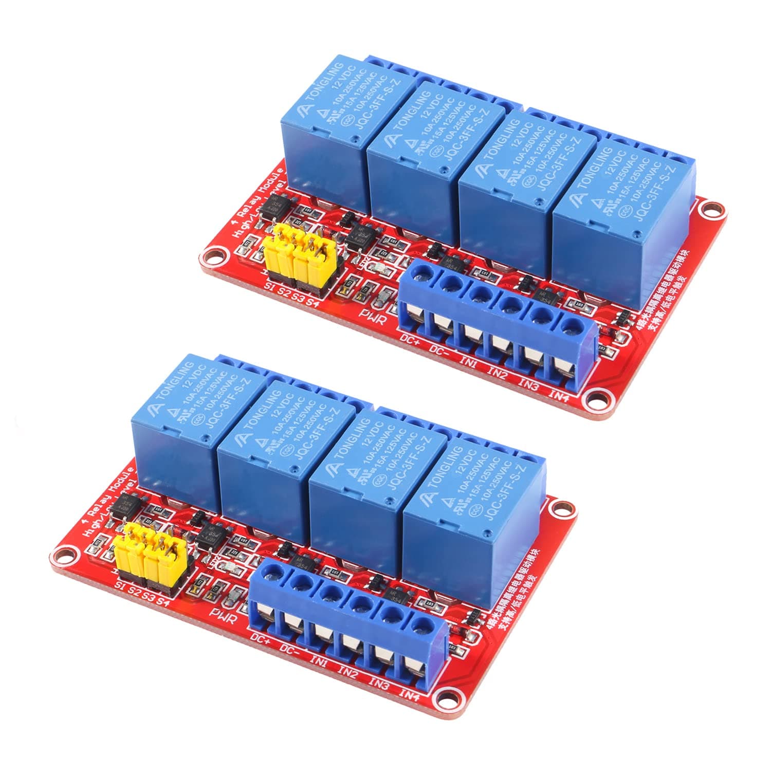 2pcs DC 12V Relay Module 4 Channel Relay Board Shield with Optocoupler Isolation Suport High/Low Level Trigger