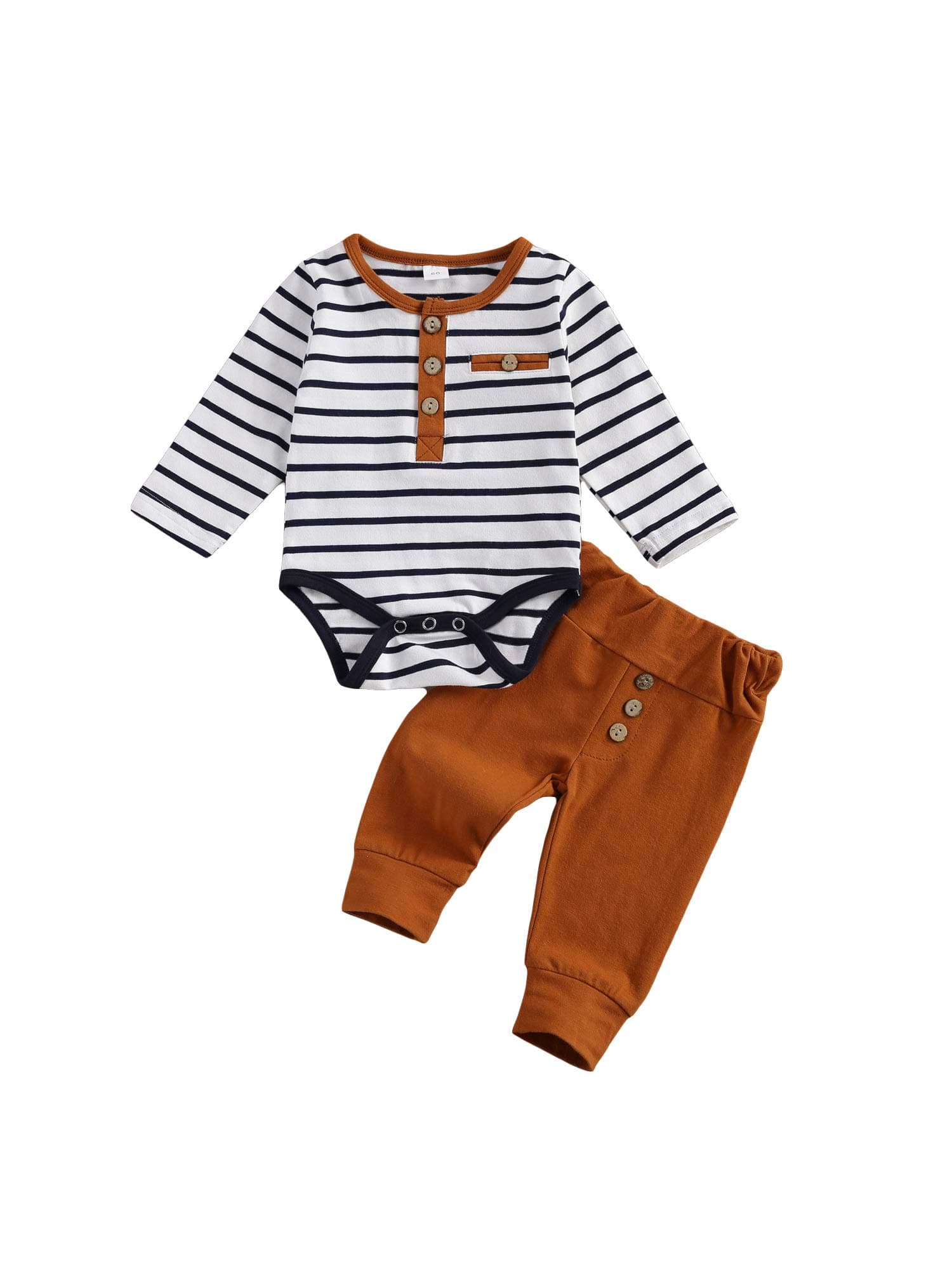 2Pcs/Set Newborn Baby Boys Outfit Long Sleeve Striped Bodysuit Romper Solid Pants Fall Winter Clothes