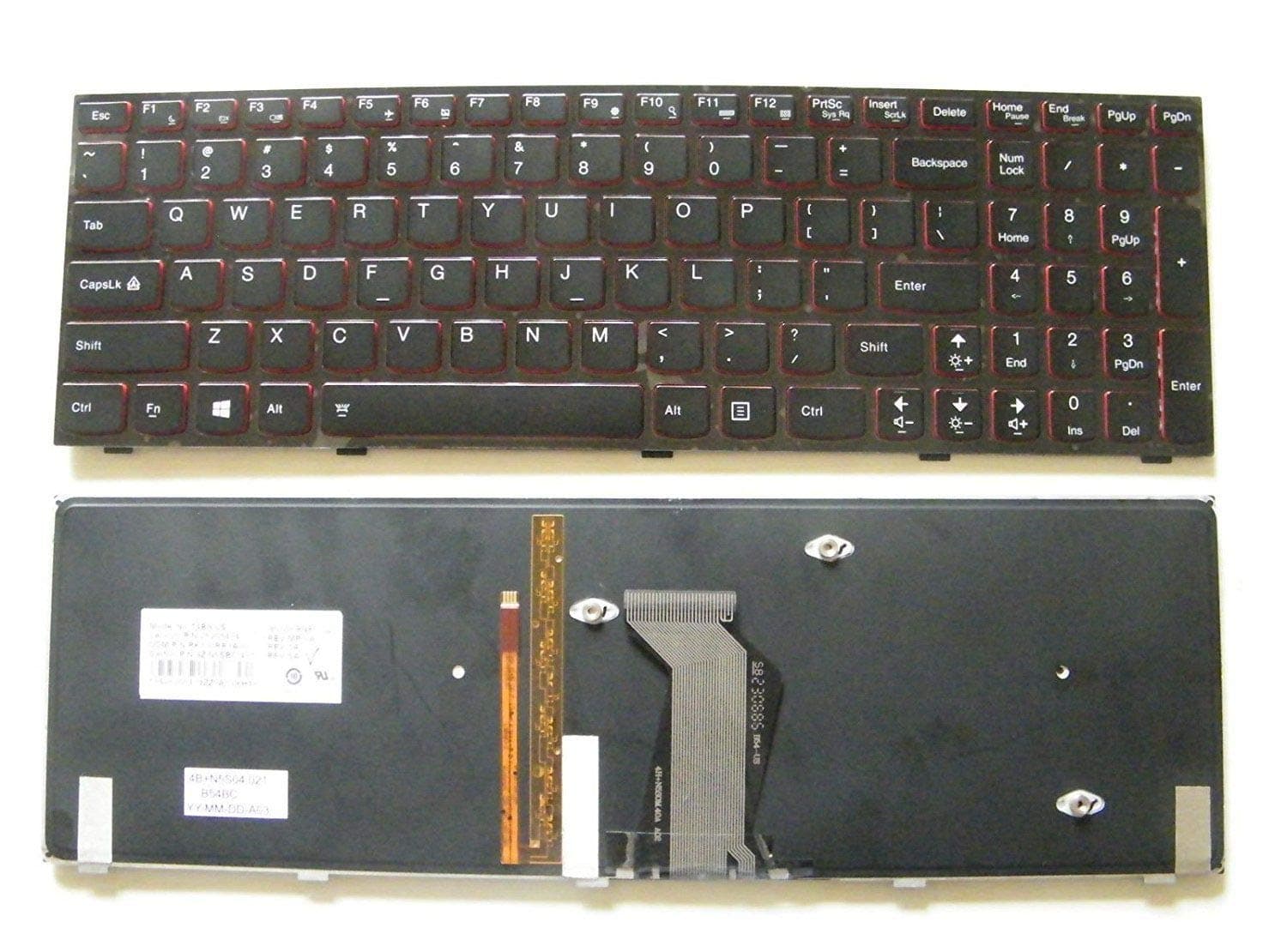 Replacement with Red Backlit Keyboard Without Frame for Lenovo IdeaPad Y500 Y500N Y510 Y510P Y500NT Y590, US Layout Black Color