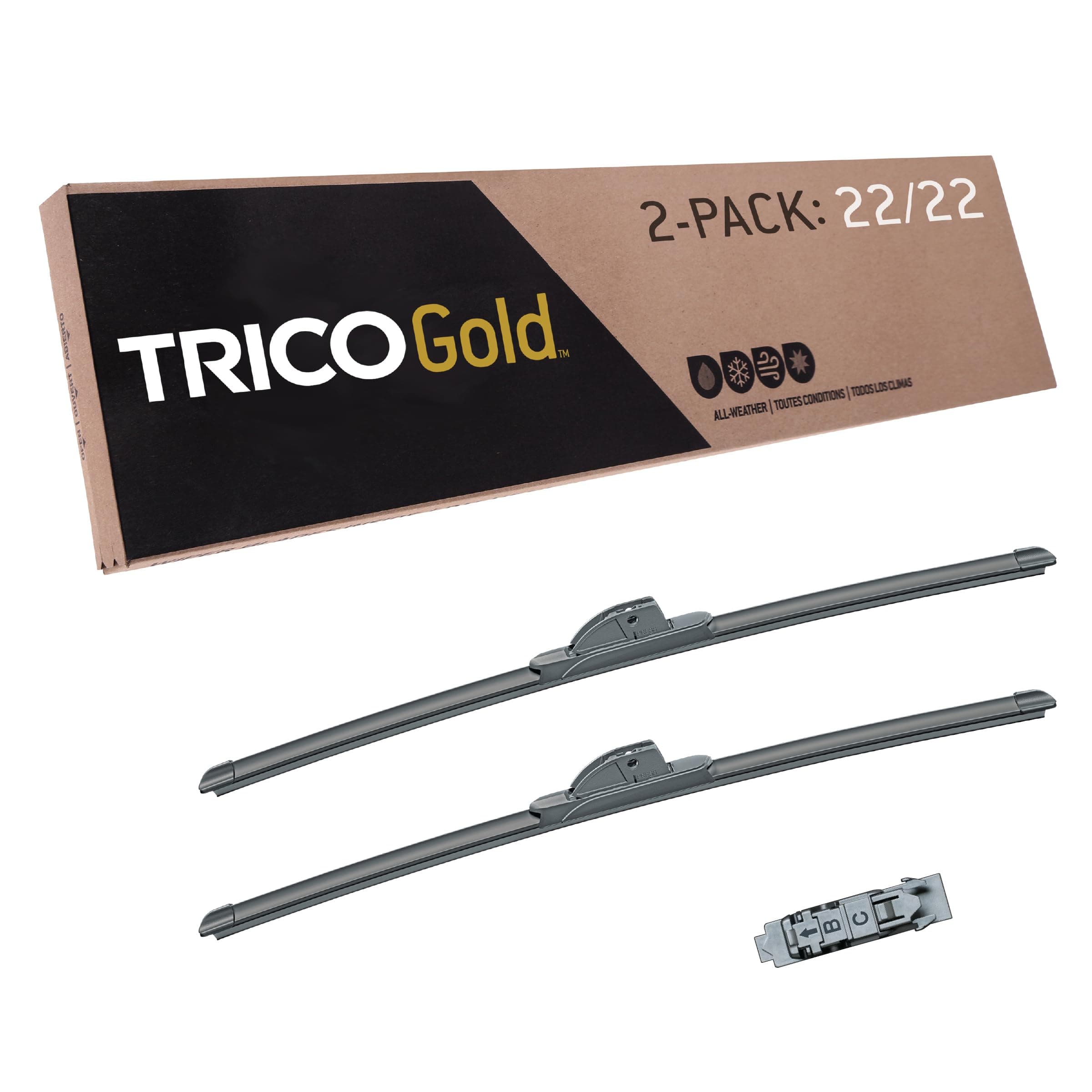 TRICO Gold 22" + 22" Premium Automotive Replacement Windshield Wiper Blades (Set of 2), Passenger and Driver Side All-Weather Beam Wiper Blades for Select Vehicle Models