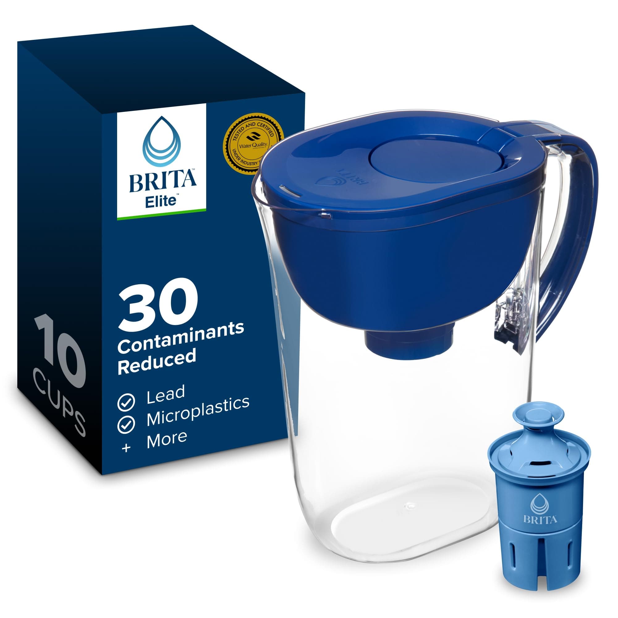 Brita Everyday Elite Water Filter Pitcher with SmartLight Filter Change Indicator, BPA-Free, Replaces 1,800 Plastic Water Bottles a Year, Lasts Six Months, Includes 1 Filter, Large - 10-Cup, Blue