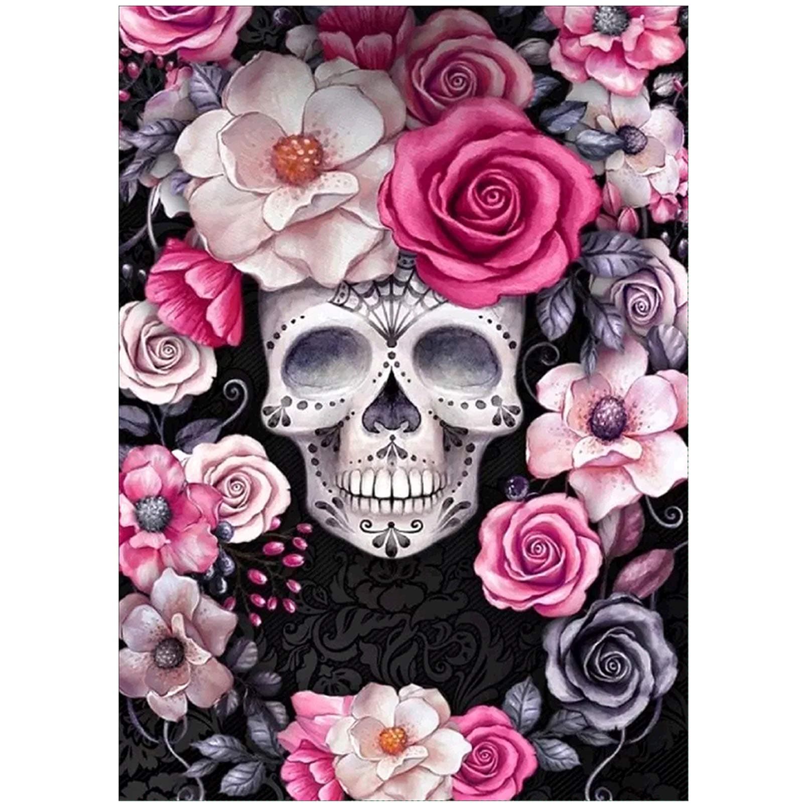 Square Diamond Mosaic Painting Skull Flower- Diamond Art Kits for Adults,Full Drill Diamond Mosaic Painting Kits,5d Gem Art for Adults Wall Home Decor-YNC001