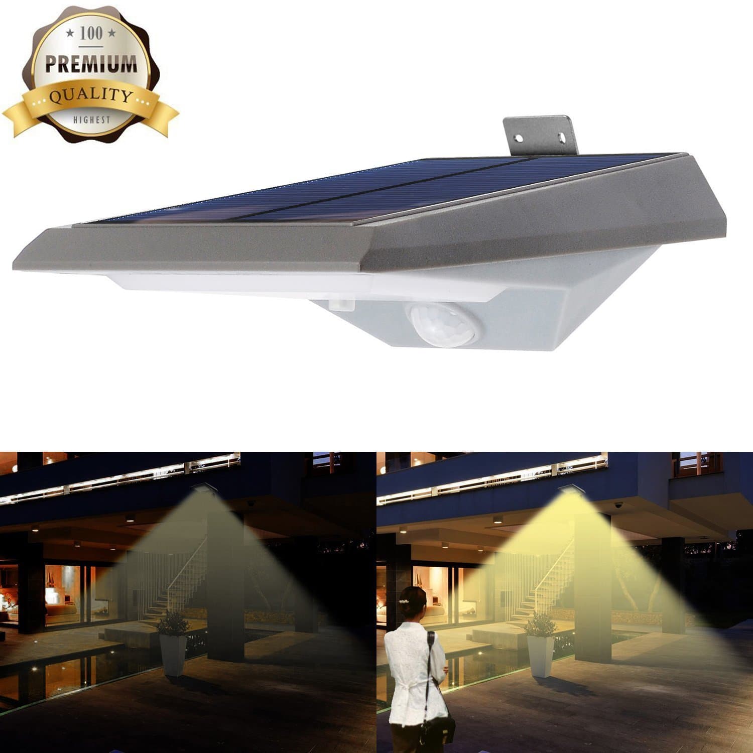 iThird Solar Motion Sensor Light Outdoor, 18 LED Solar Powered Security Lights for Porch Deck Patio Waterproof & Auto On/Off