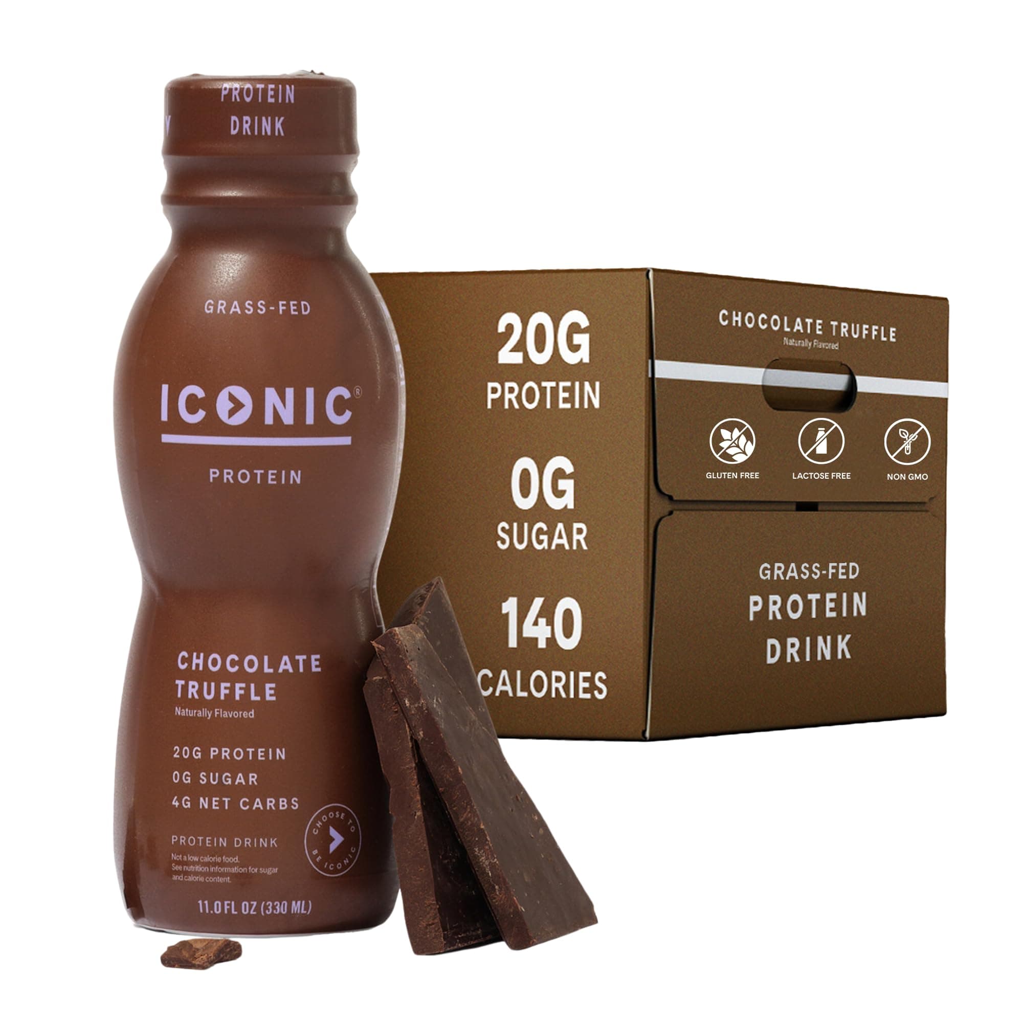 - Protein Drinks, Chocolate Truffle (12 Pack) - Sugar Free & Low Carb - 20g Grass Fed Protein - Lactose Free, Gluten Free, Non-GMO, Kosher - Keto Friendly Protein Shakes