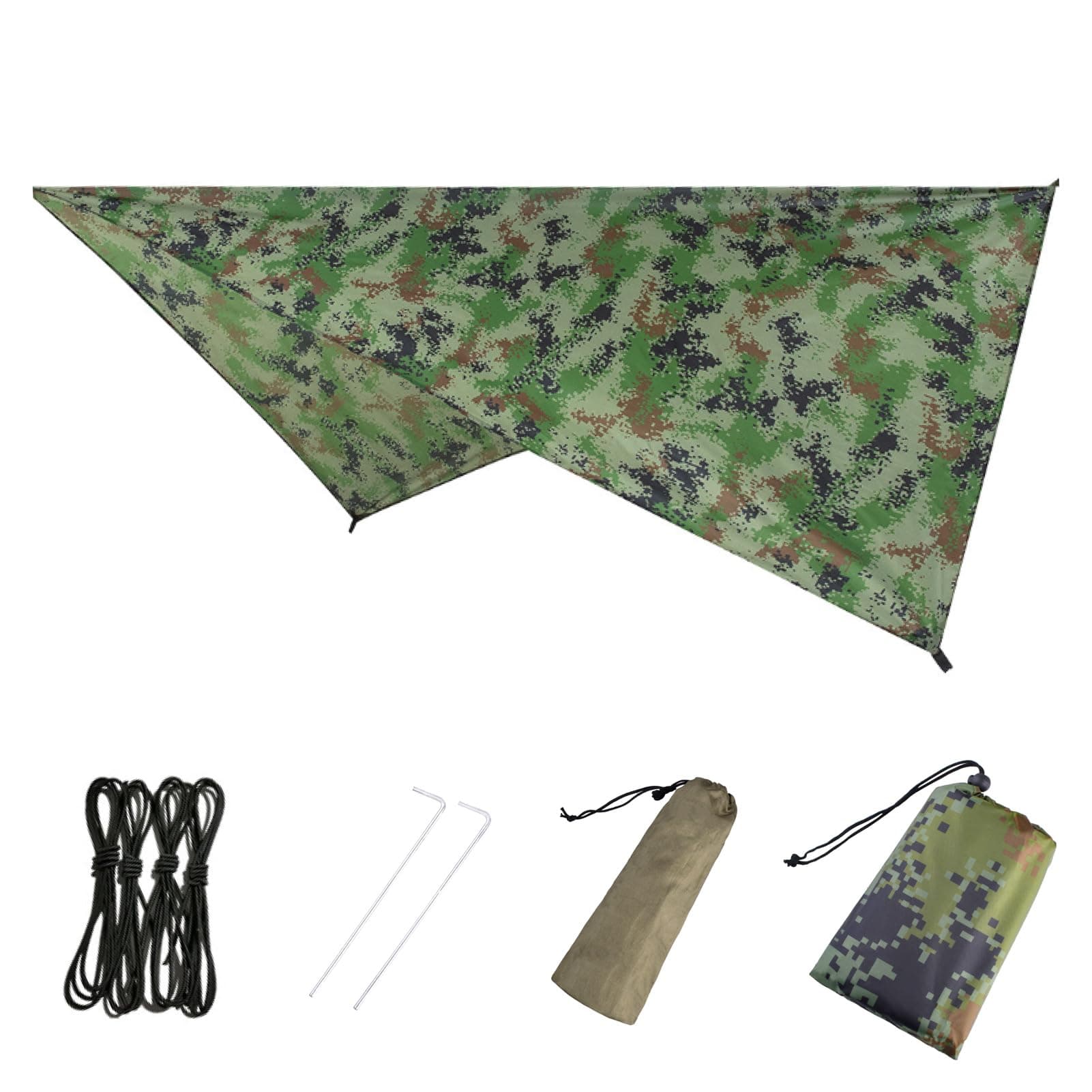 Hammock Camping Tarp Rain Fly, Waterproof Tent Shelter Awning Sunshade Cloth Picnic Mat for Outdoor Hiking Beach Backpacking - Included Guy Lines & Stakes