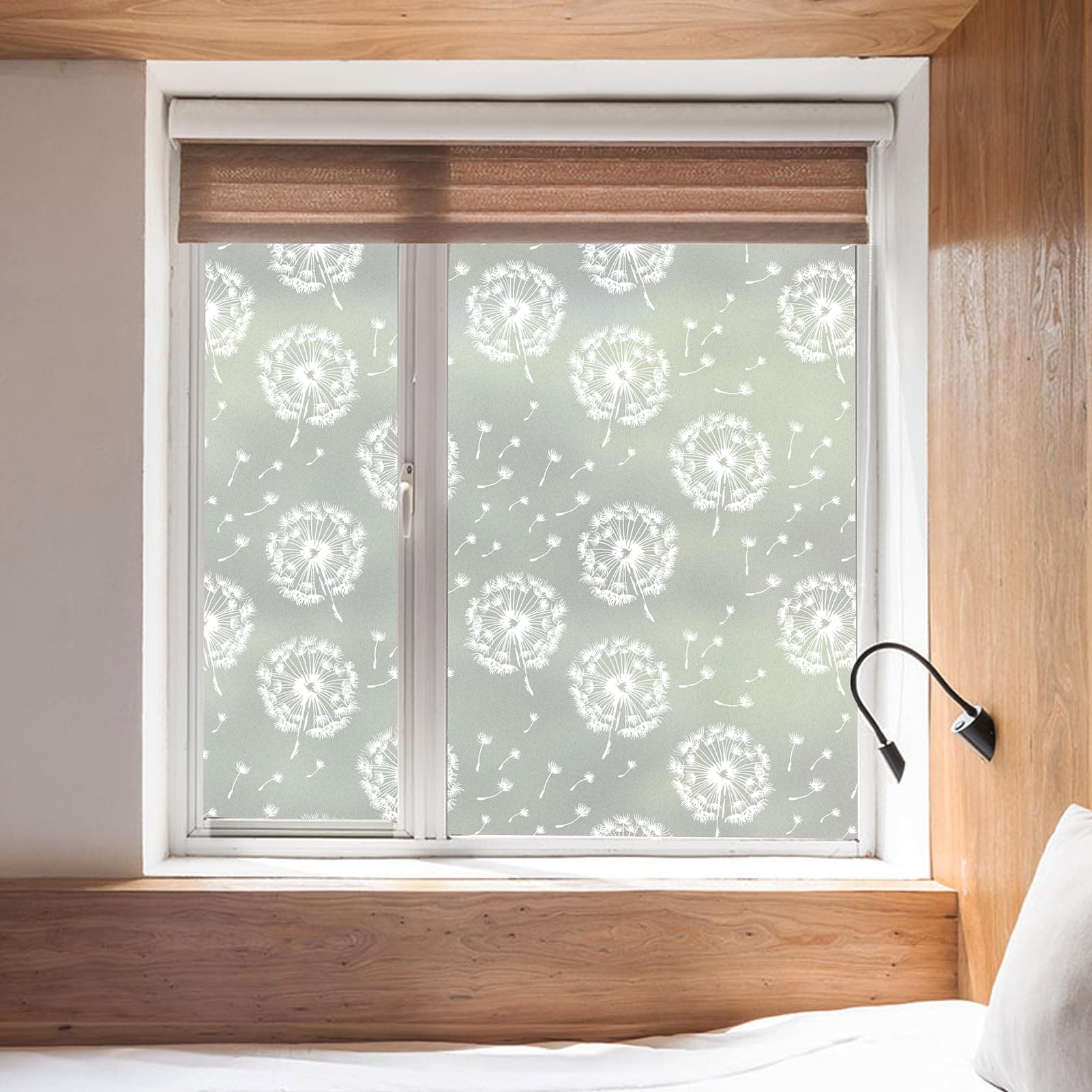 dktie Window Film Privacy Vinyl Frosted Window Film No-Glue Stained Glass Window Film Removable White Dandelion Patterned Static Cling Films for Room Decor, Bathroom, Kids Room, Bedroom 44.5X200CM 03