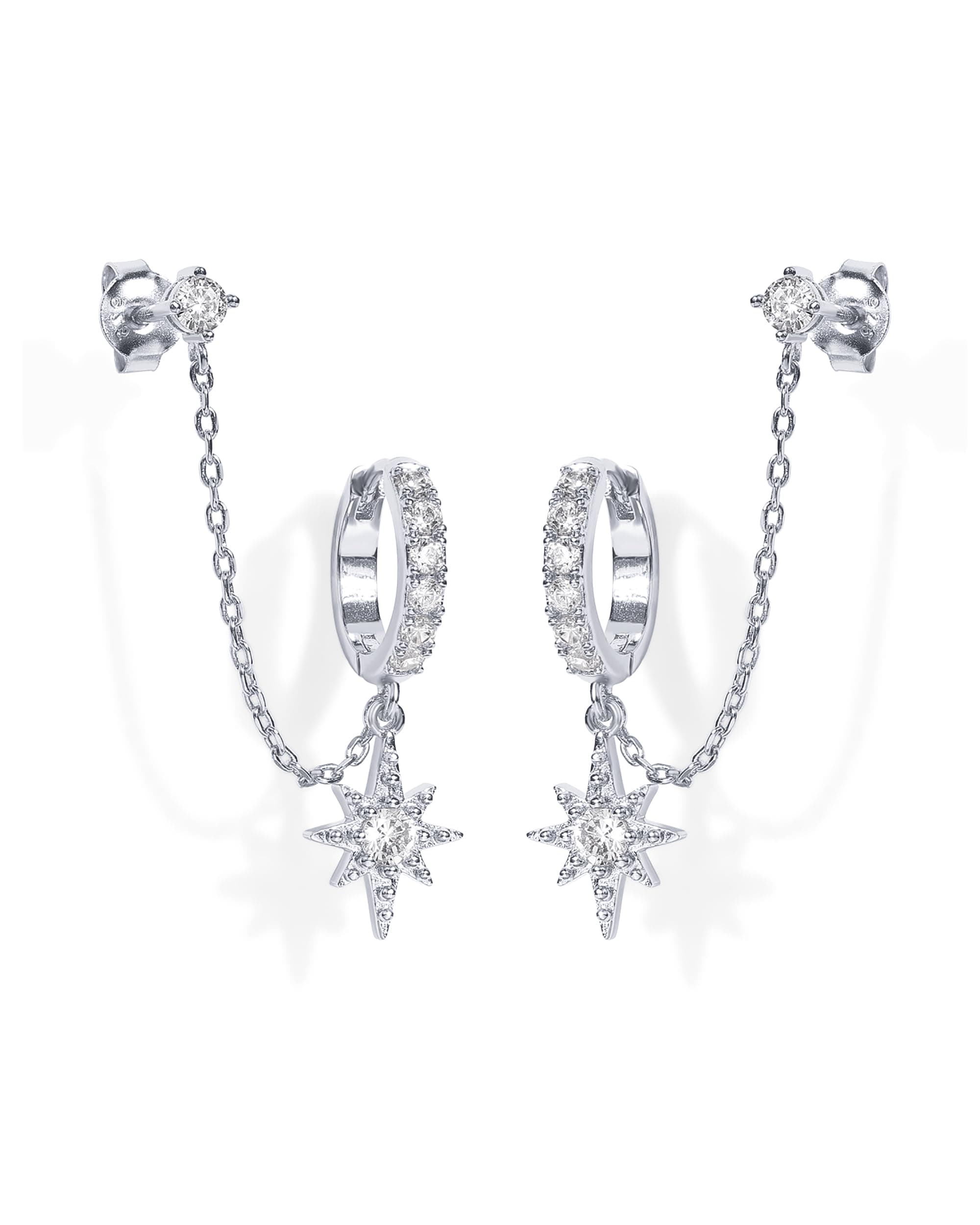 PAVOI 14k Gold Chain Earrings for Women | Double Piercing Dangle Chain Huggie Ring Earrings | Cubic Zirconia Pearl Stud Earring Earrings for Women