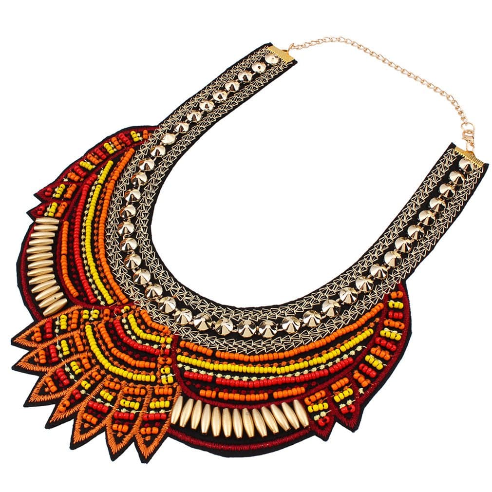 Ethnic Style Multiple Millet Beads Chunky Chain Bib Statement Choker Collar Necklace for Women