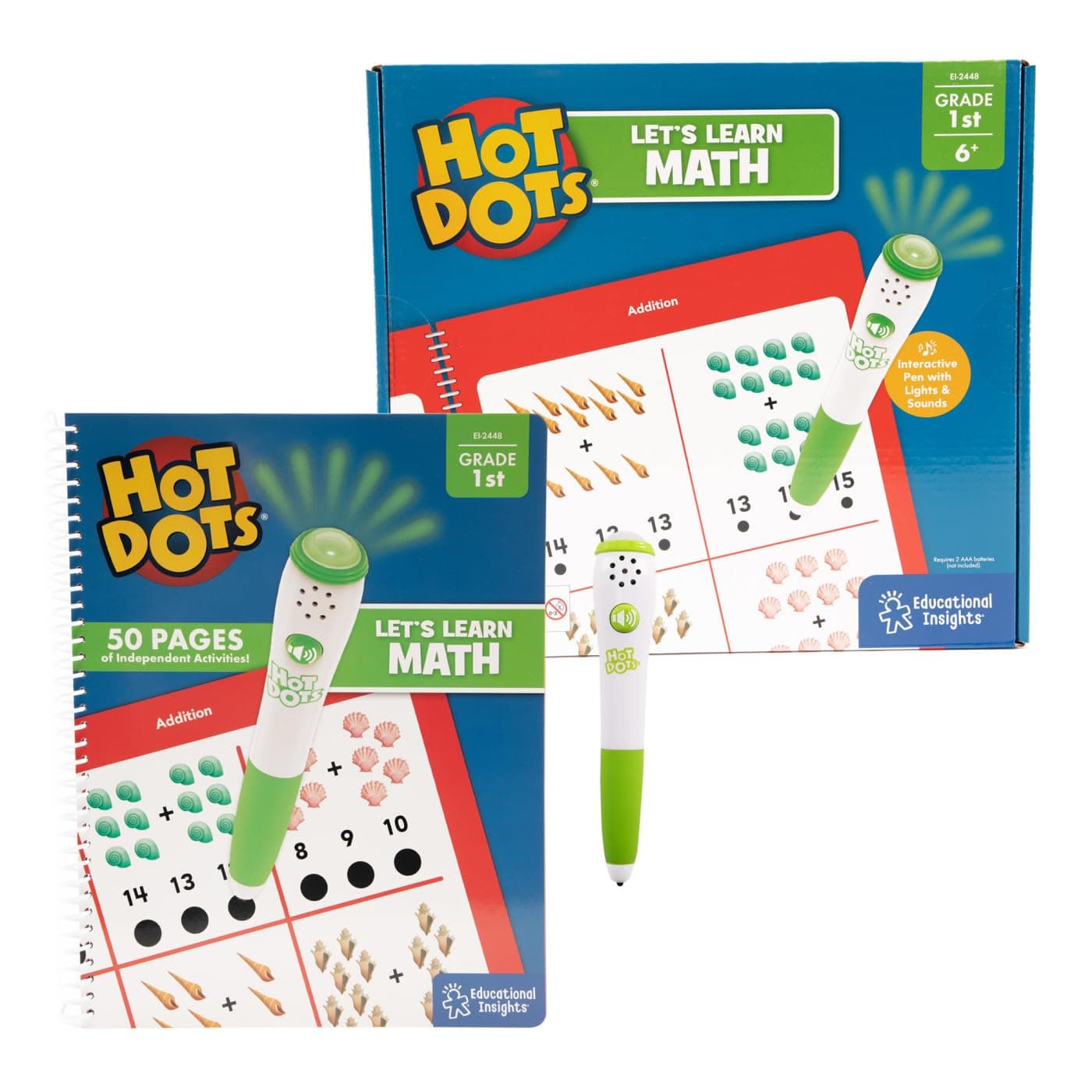 Learning Resources Hot Dots Let’s Learn Math 1st Grade Activity Book & Interactive Pen with Instant Feedback, Over 100 Activities, Ages 6+