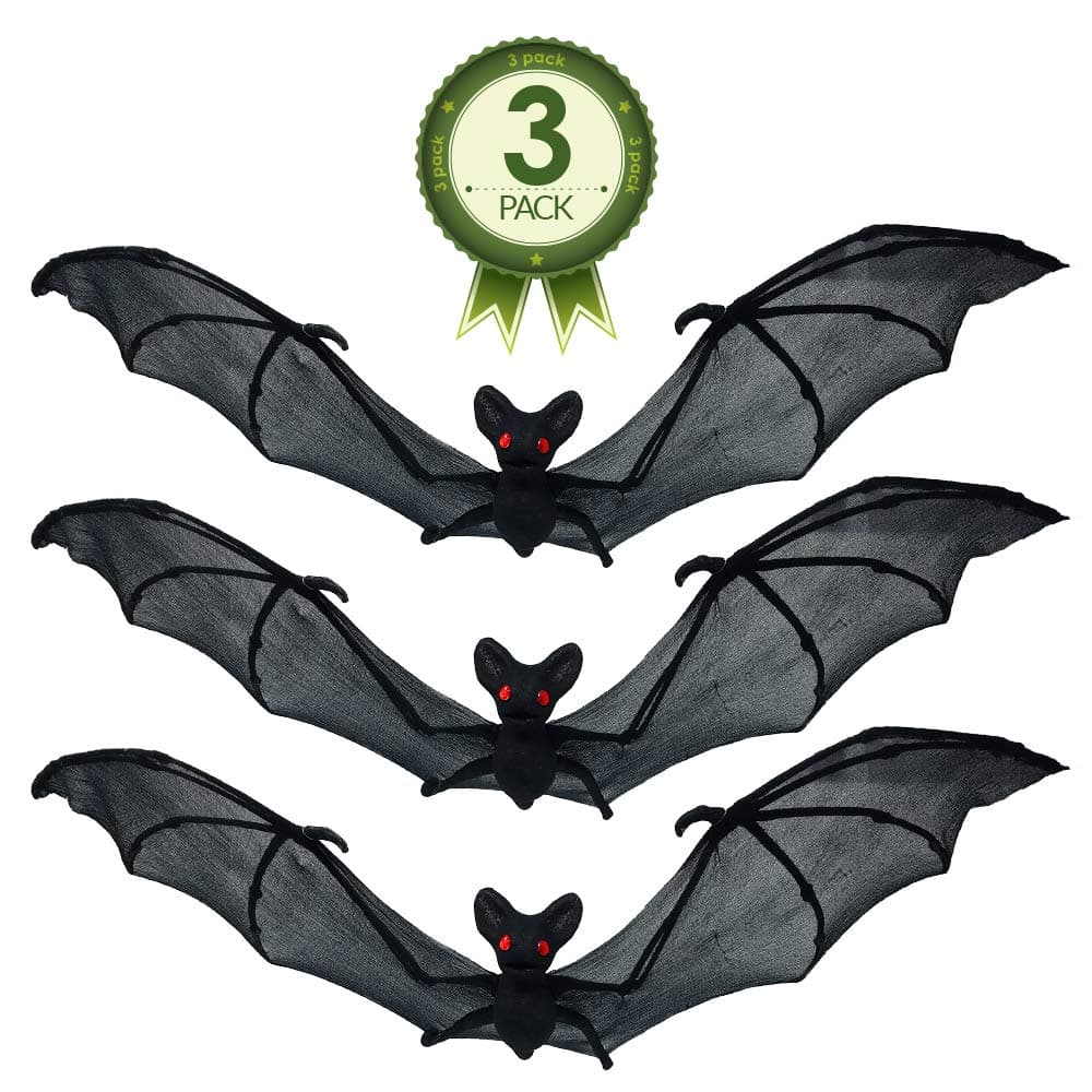 NorNovelties Bat Decorations & Wall Decor - Set Of 3 Hanging Bats For Halloween Party Decorations