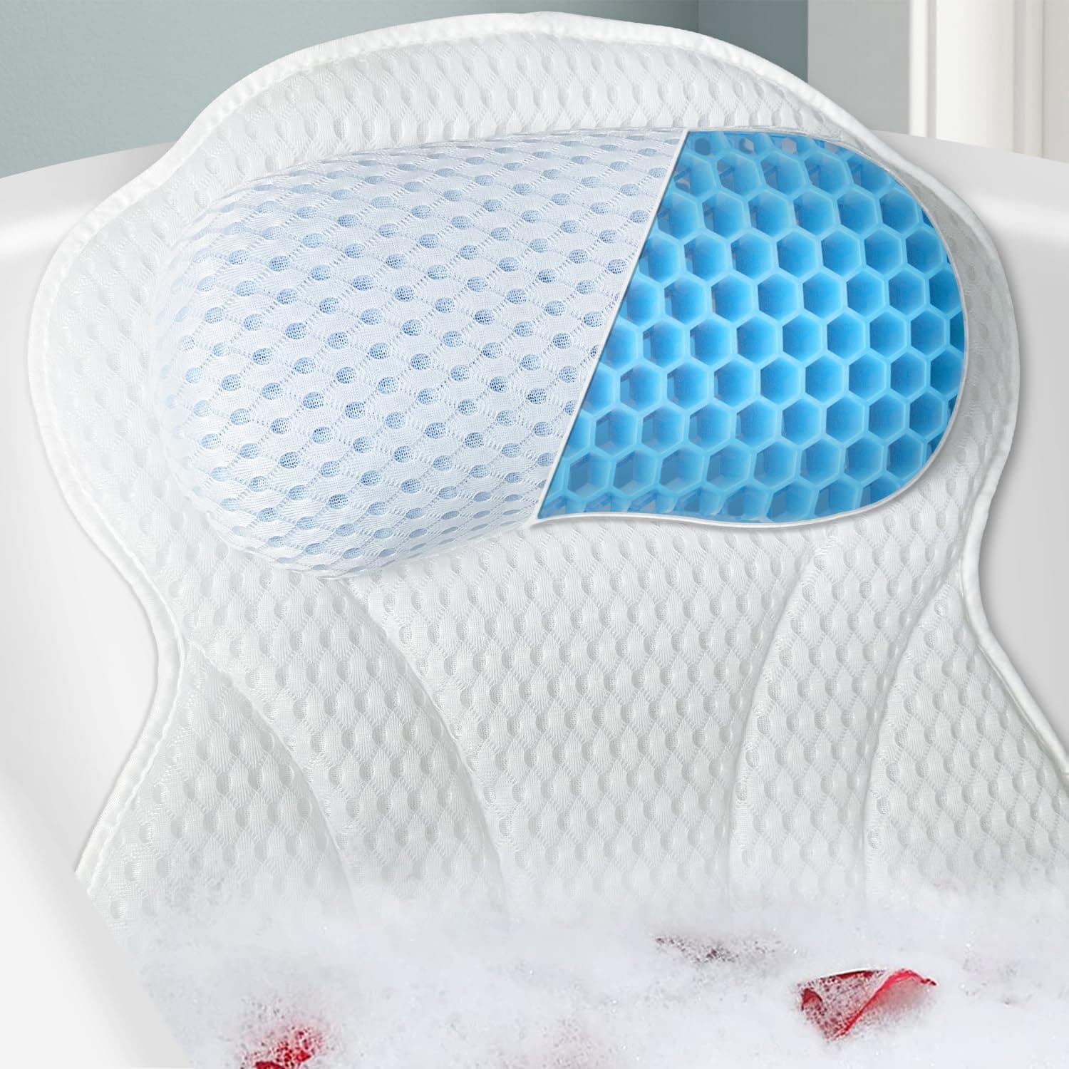 Roslim Bathtub Bath Pillows for Tub - Bath Tub Pillow Headrest with Ergonomic TPE, Bathtub Pillow for Neck & Back Support with Strong Suction Cups & Hook