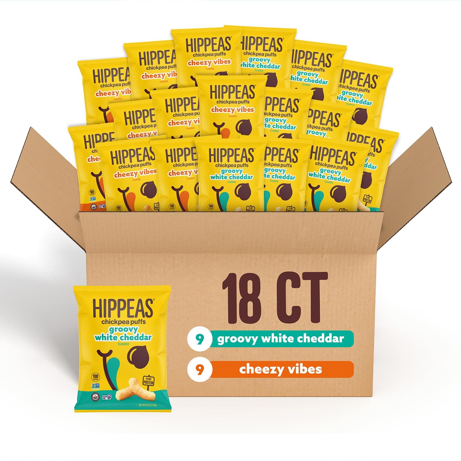 Hippeas Chickpea Puffs, Cheeze Variety Pack: Vegan White Cheddar, Nacho Vibes, 0.8 Ounce (Pack of 18), 3g Protein, 2g Fiber, Vegan, Gluten-Free, Crunchy, Plant Protein Snacks
