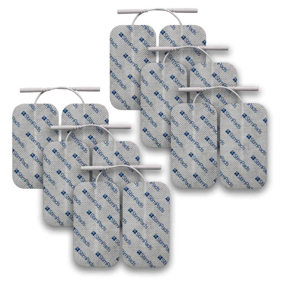 StimPads, 50X90mm, BUDGET PACK of 12 High Performance, Long Life TENS/EMS Electrodes with Universal 2mm Pin Connector