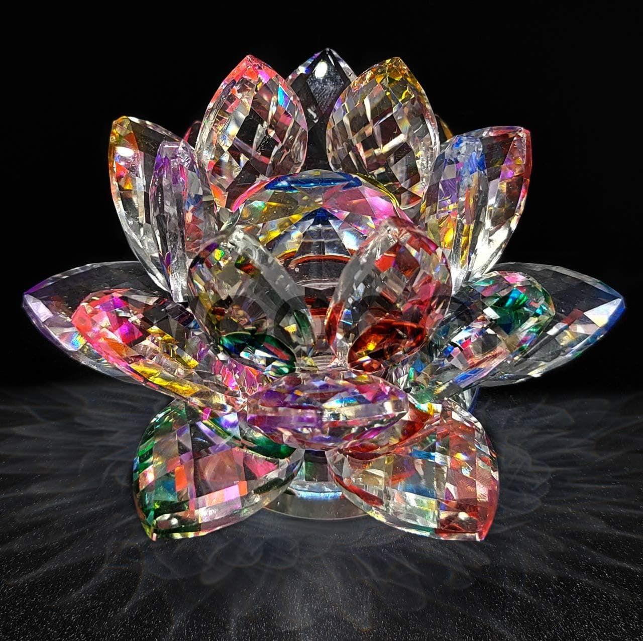 Woogor Feng Shui Crystal Lotus Transparent Multicolor for Positive Energy for Vastu Love Harmony Prosperity Peace Health Wealth Good Luck & Decorative Showpiece for Home Décor, 9 x 9 cm