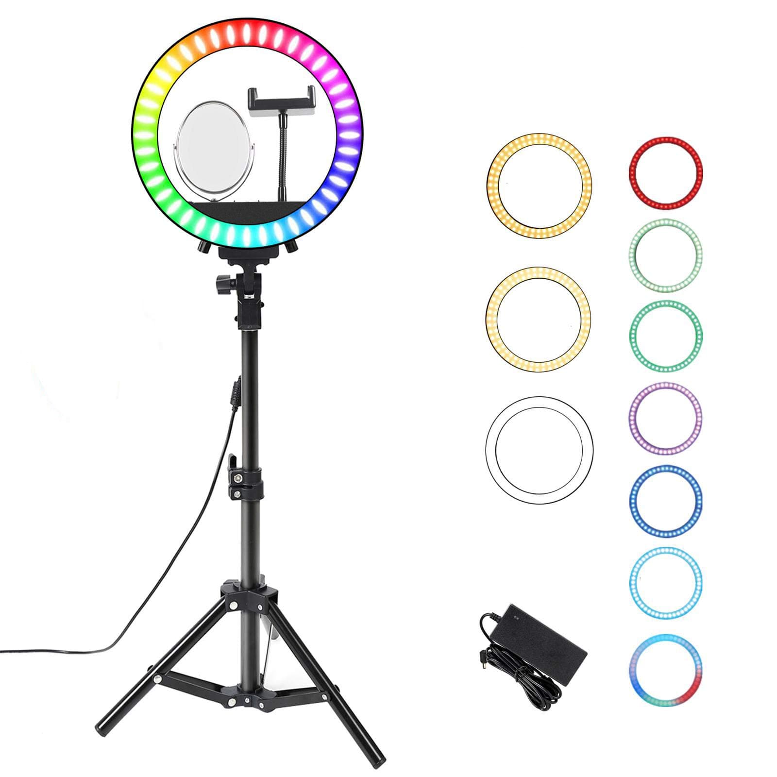 10" RGB Ring Light with Tripod Stand & Phone Holder for Makeup, YouTube Video,Selfie,Live Streaming, LED Dimmable Shooting 3 Modes 10 Brightness Level Circle Light