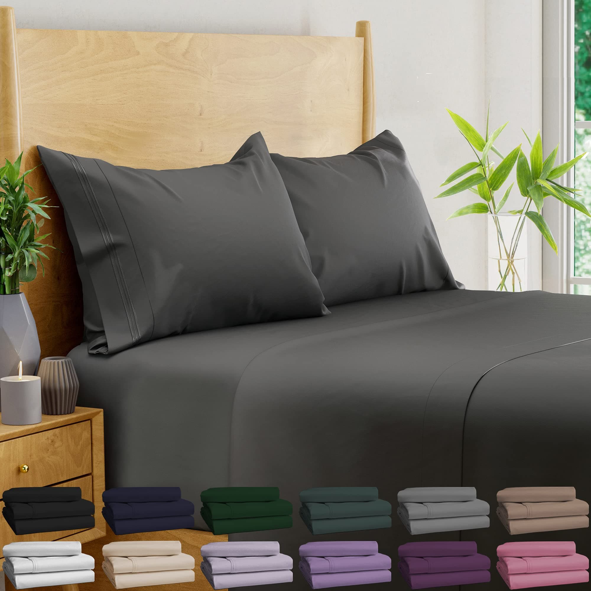 BAMPURE California King Sheet Sets - 100% Pure Viscose derived from Bamboo Sheets California King Size - Super Soft Viscose Cooling Sheets for Hot Sleepers - Up to 16’’ Deep Pocket (S Gray)