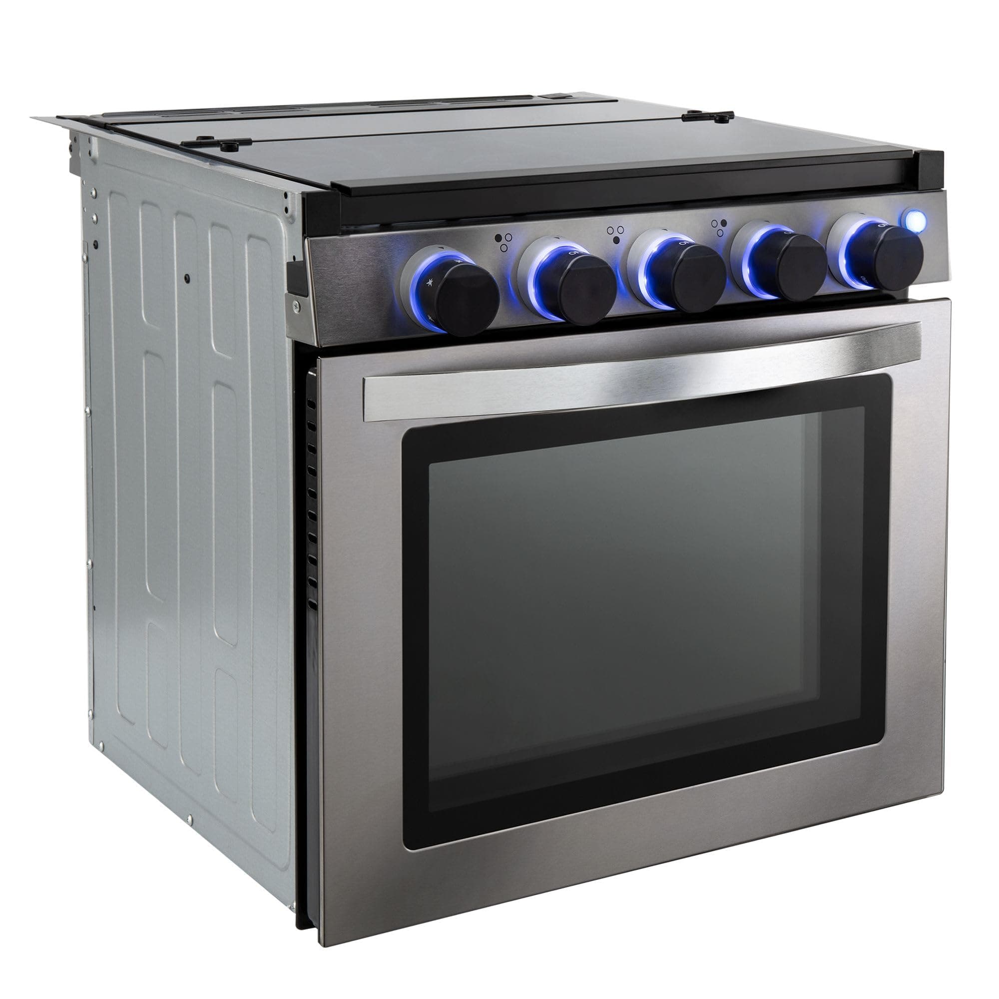 RecPro RV Stove | Gas Range 21" Tall | Optional Vented Range Hood | 3 Burner | 1.8 Cu. Ft | 7100 BTU | Black or Silver Color Options (Silver, No Vented Range Hood)