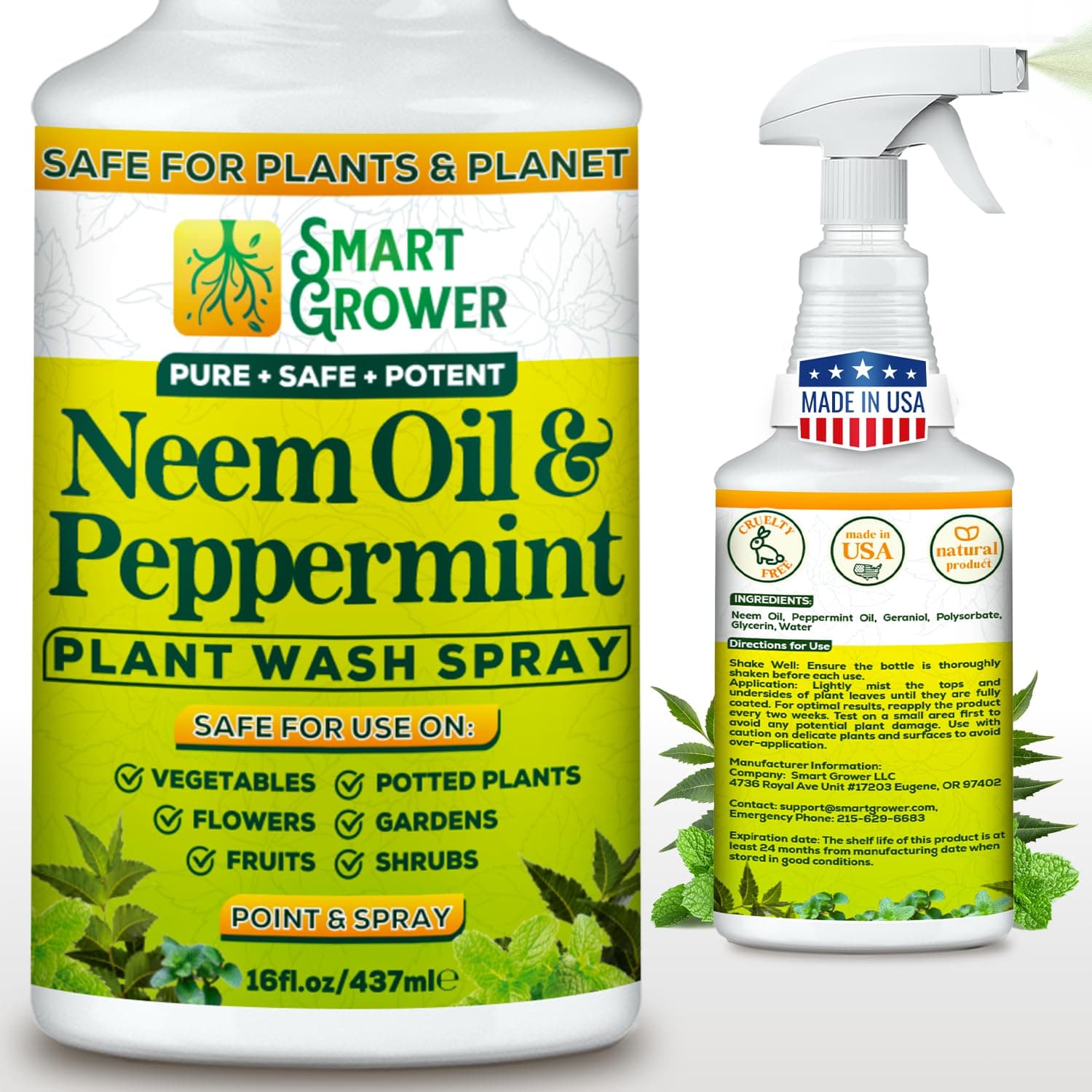 Neem Oil Spray for Plants with Peppermint Oil, Natural Plant Wash Made for Indoor and Outdoor Plants 16oz Easy Ready to Use Spray