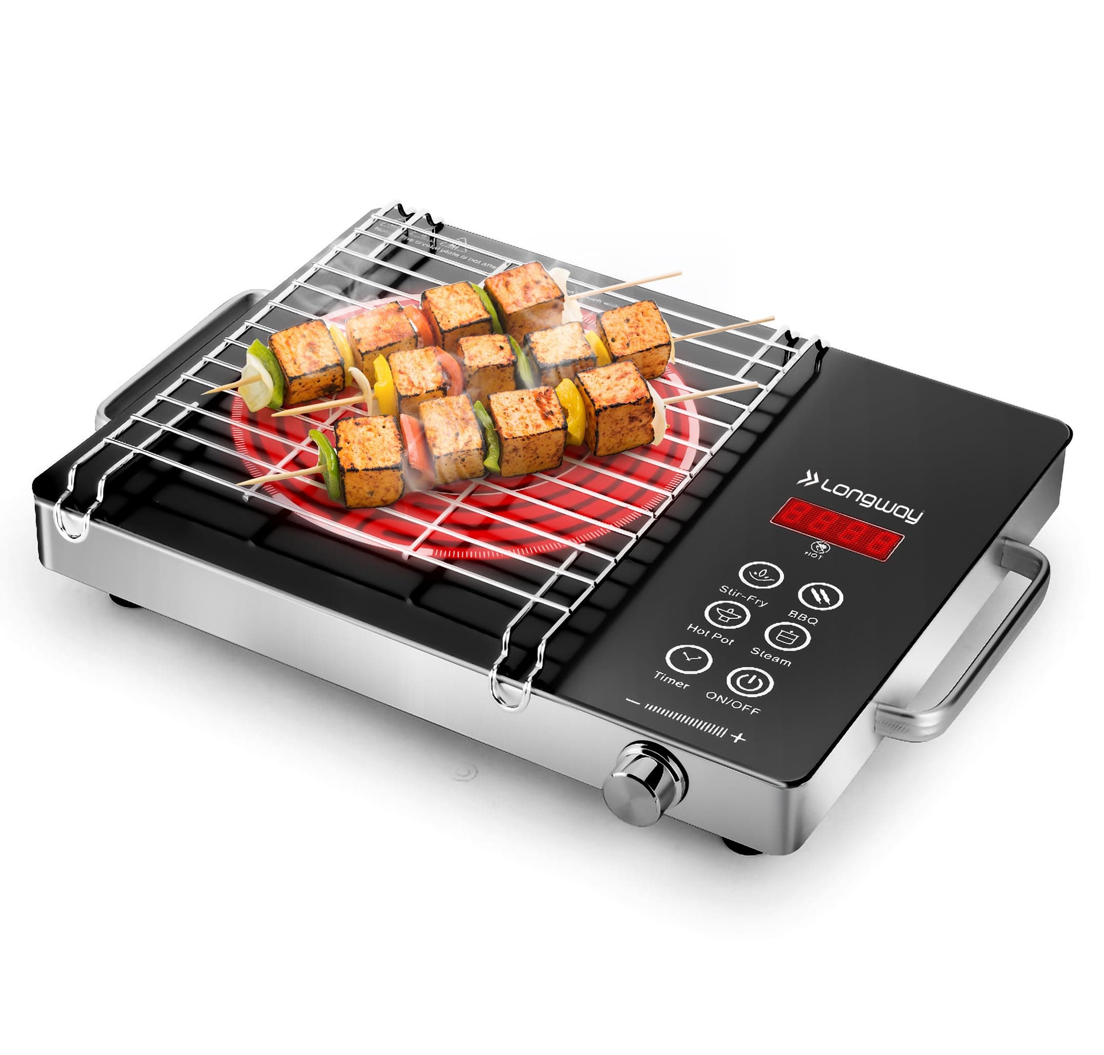 Longway Infralite Pro ICT 2200 W Infrared Cooktop with Free Stainless Steel Grill | Auto Shut Off & Overheat Protection (Black, Touch Control)