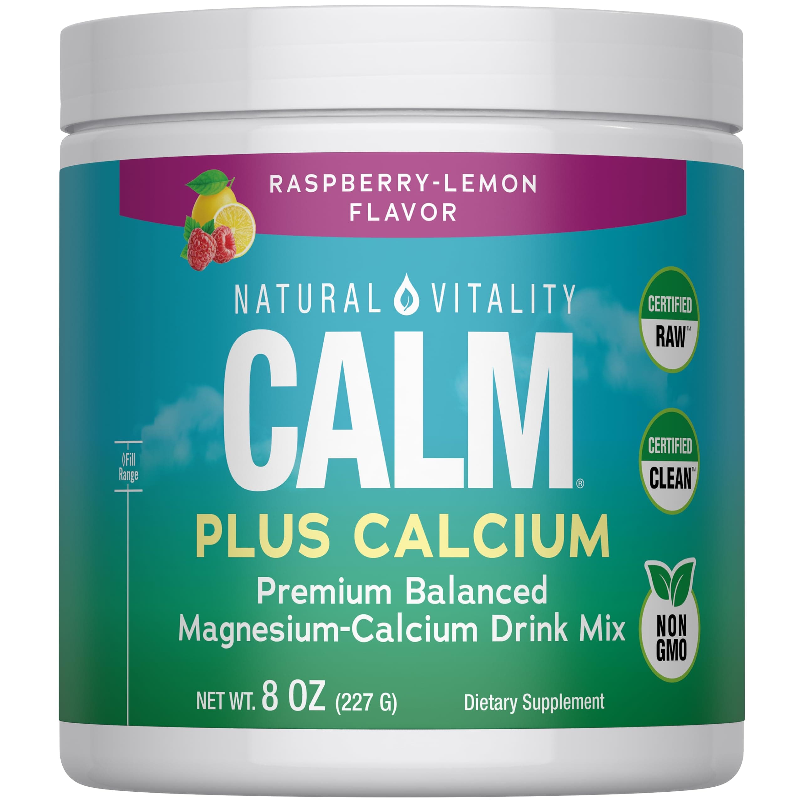Natural Vitality Calm Magnesium Plus Calcium 8oz Powder | Raspberry Lemon Flavored Premium Balanced Drink Mix | Non-GMO & Gluten Free Supplement