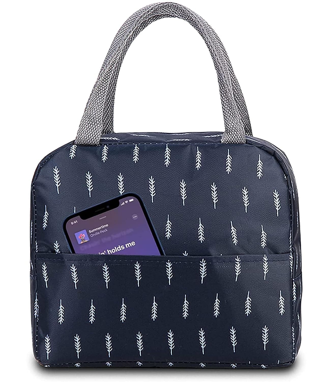 FLYNGO Insulated Lunch Bag for Kids School, Men, Women Office, Travel Tiffine Pouch for Lunch Box, Heat&Cold Insulated Storage Bag (Blue Leaf), Polyester, 8 litre