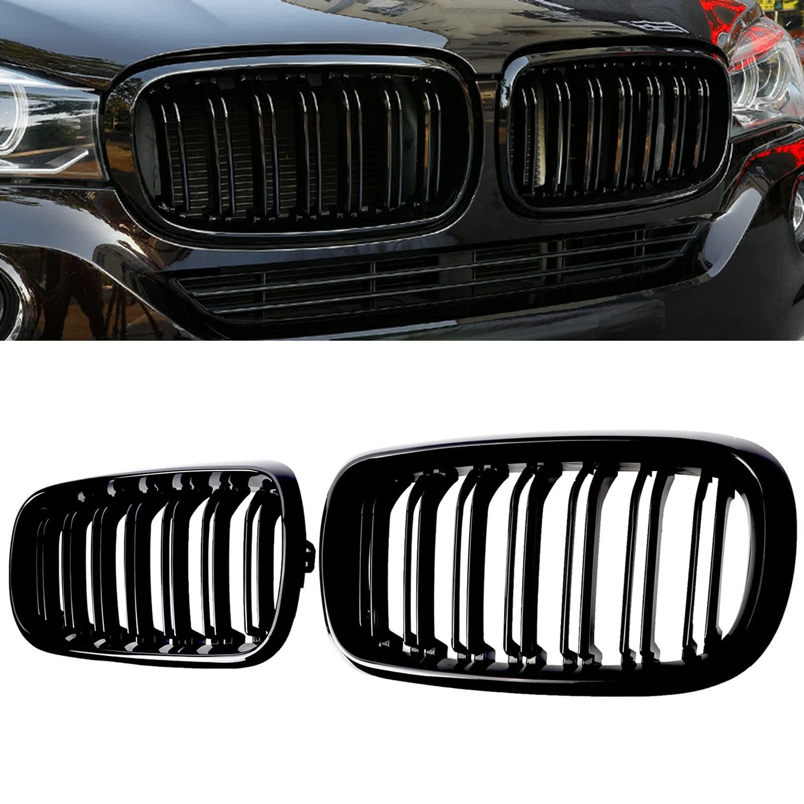 X5 F15 Grille,Gloss Black Kidney Grill Fit 2014-2018 X5 F15 X6 F16 X5M F85 X6M F86 Dual Slat Double Line