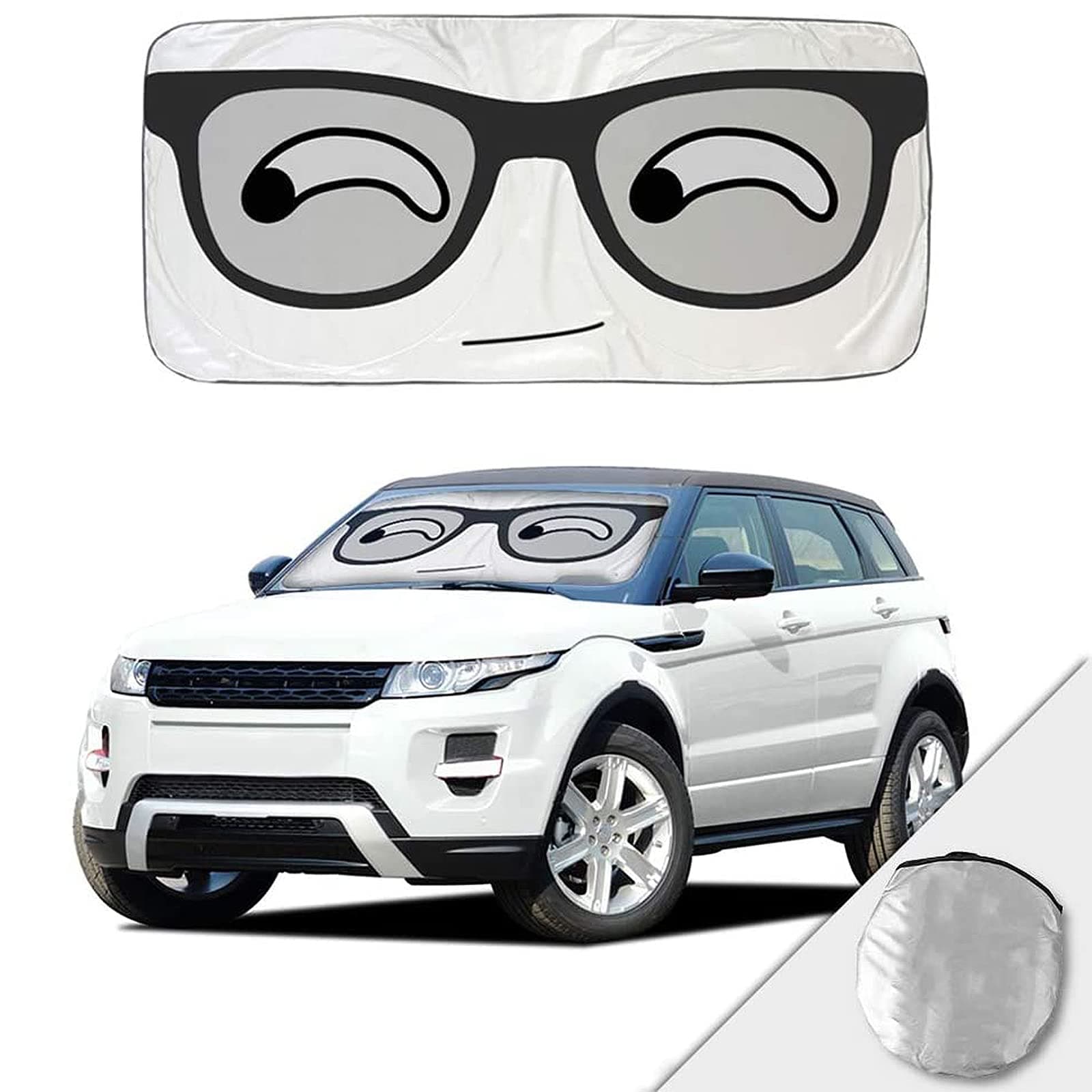 HOMEYA Car Windshield Sunshade, Cartoon Panda Auto Sun Shade Foldable Sun Visor Protector UV Ray Reflector Shield to Keep Vehicle Cool & Damage Free Protect Kids Baby & Pets (59 x33.5 Inch) (Eye)