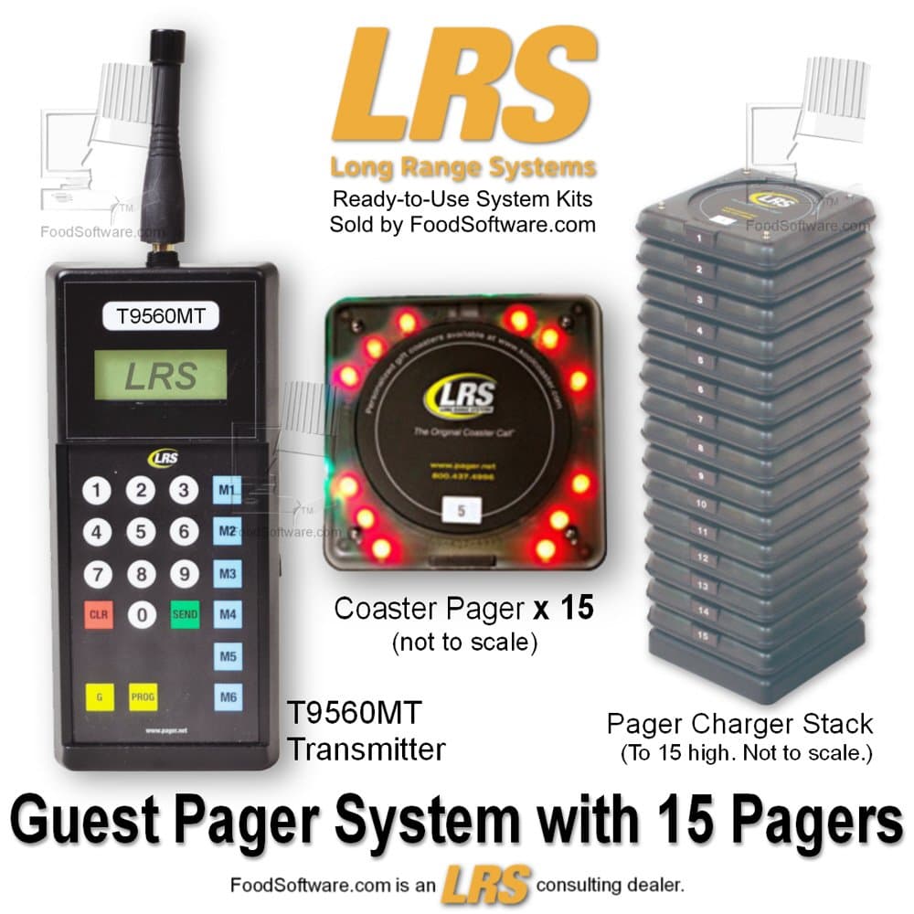 15 Guest Pager Restaurant Pager System Kit By LRS Long Range Systems