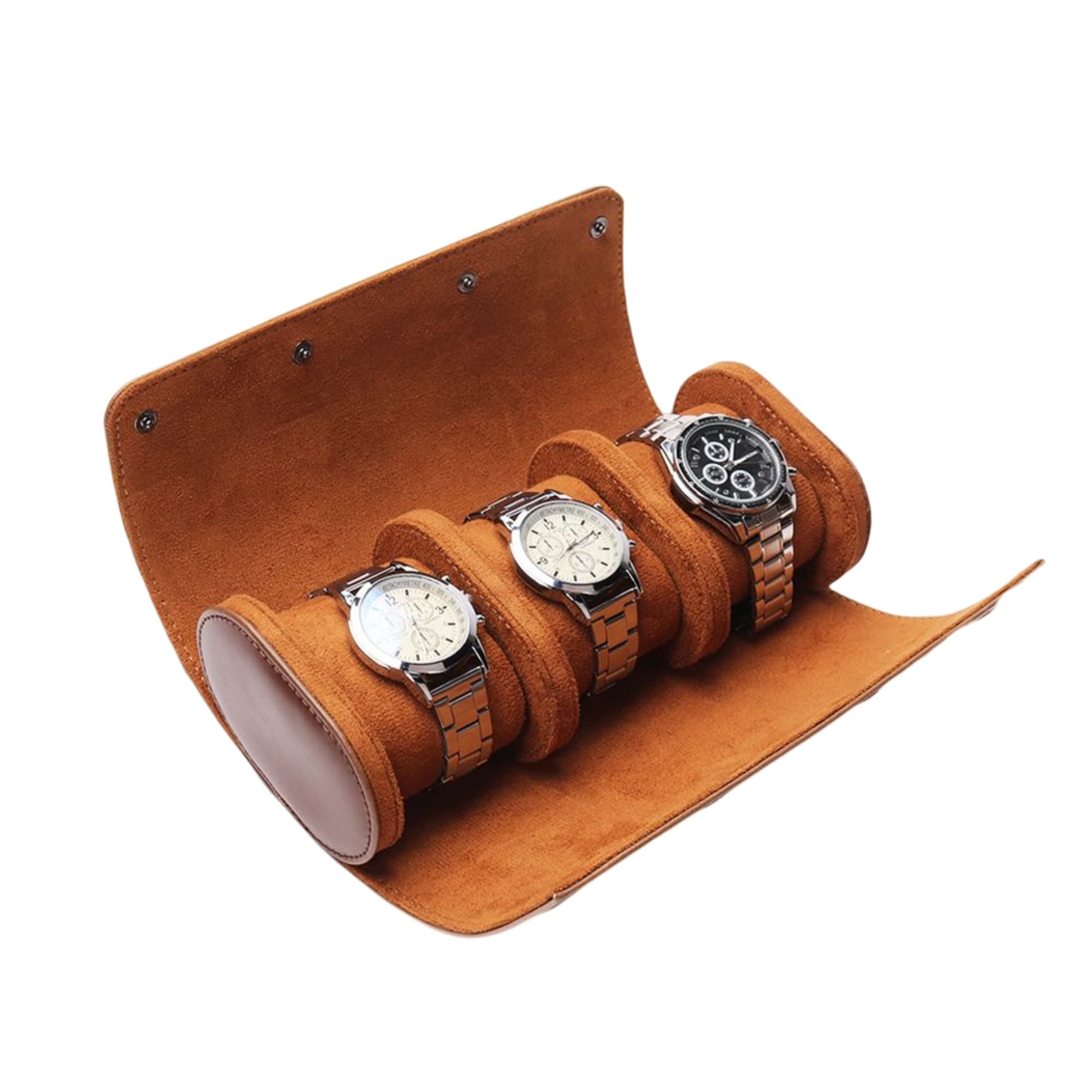 Gipsofila Watch Roll Travel Case - 3 Slot PU Leather Watch Organizer Box for Men, Removable Pillows for Watch Storage/Travel