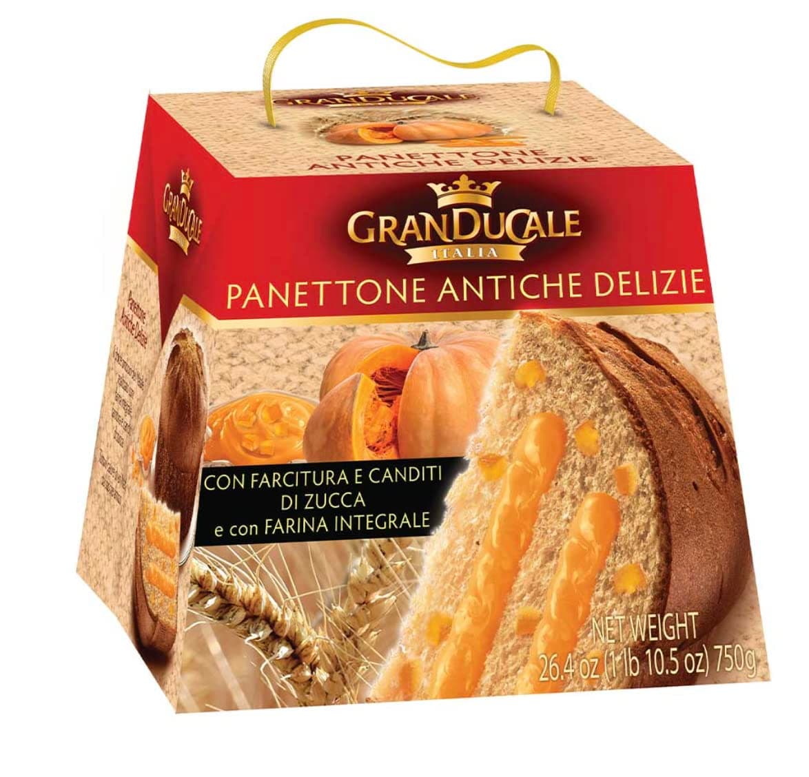 Gran Ducale Panettone Antiche Delizie - Traditional Italian Christmas Cake - Candied Pumpkin And Pumpkin Cream Filled Italian Panettone - 750 g