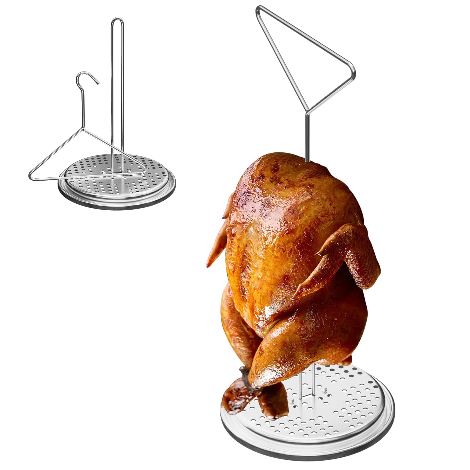 Turkey Deep Fryer Accessories for Deep Fry Pot Grill BBQ, Turkey Hook for Deep Fryer, Turkey Fryer Kit, Turkey Fryer Hanger Poultry Stainless Steel Frying Rack Holder w/ Vertical Roaster Holder Base