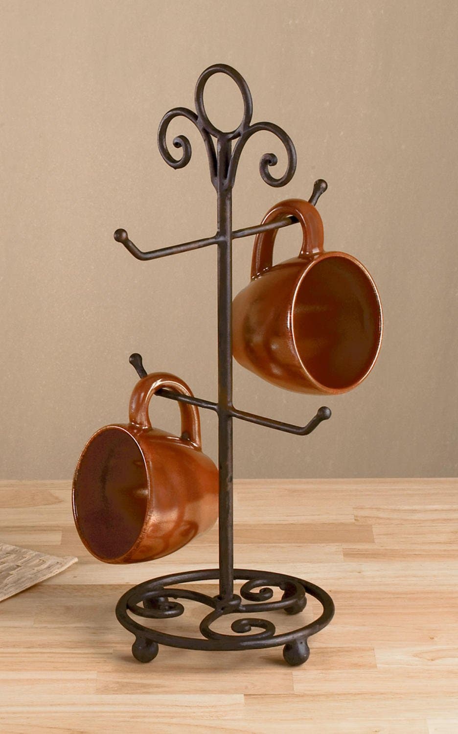 4 Arm Brown Metal Mug Stand, 17" Tall