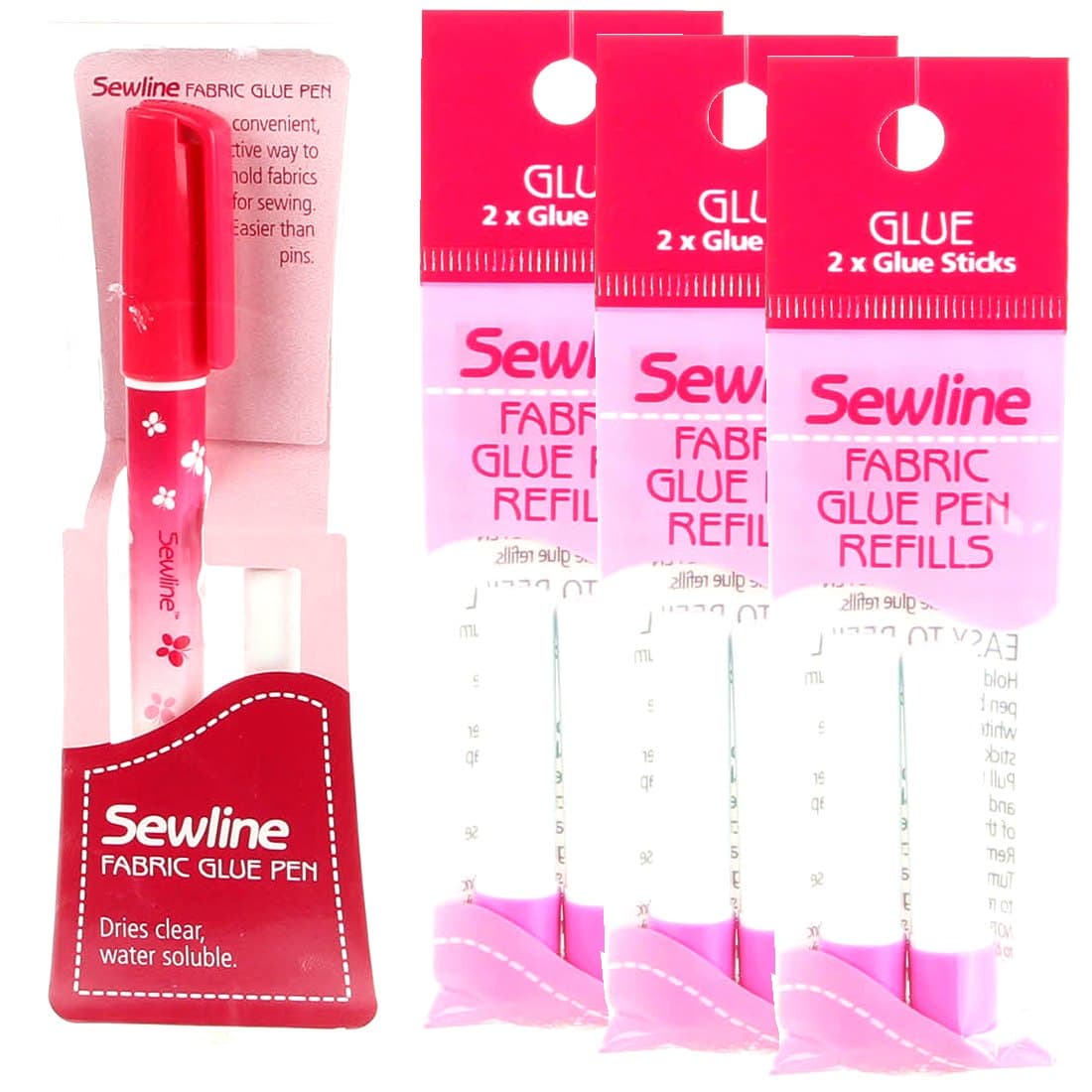 SewlineBundle of Fabric Glue Pen(s) Blue, and Fabric Glue Pen Refill 2-Pack(s) Blue (1 Pen, 3 2-Pack Refills)