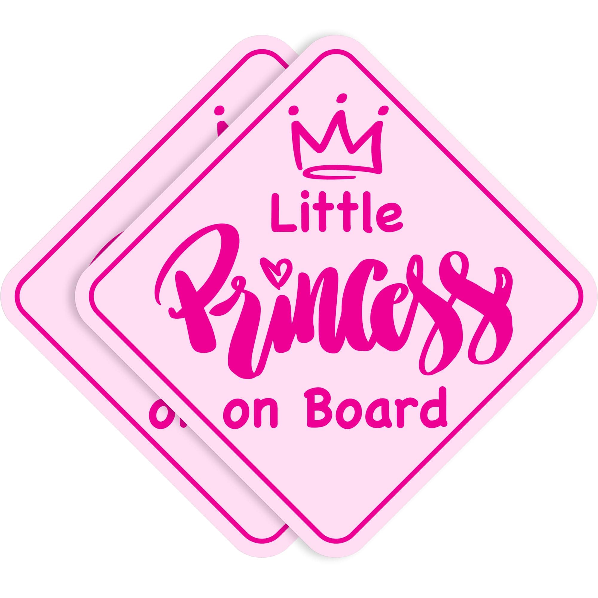 Stickios Little Princess on Board Stickers (Non-Magnetic) - Removable, Paint-Safe Signs for Cars & Windows - Made in USA (2-Pack, 6 inch Diamond, Pink, Girl)